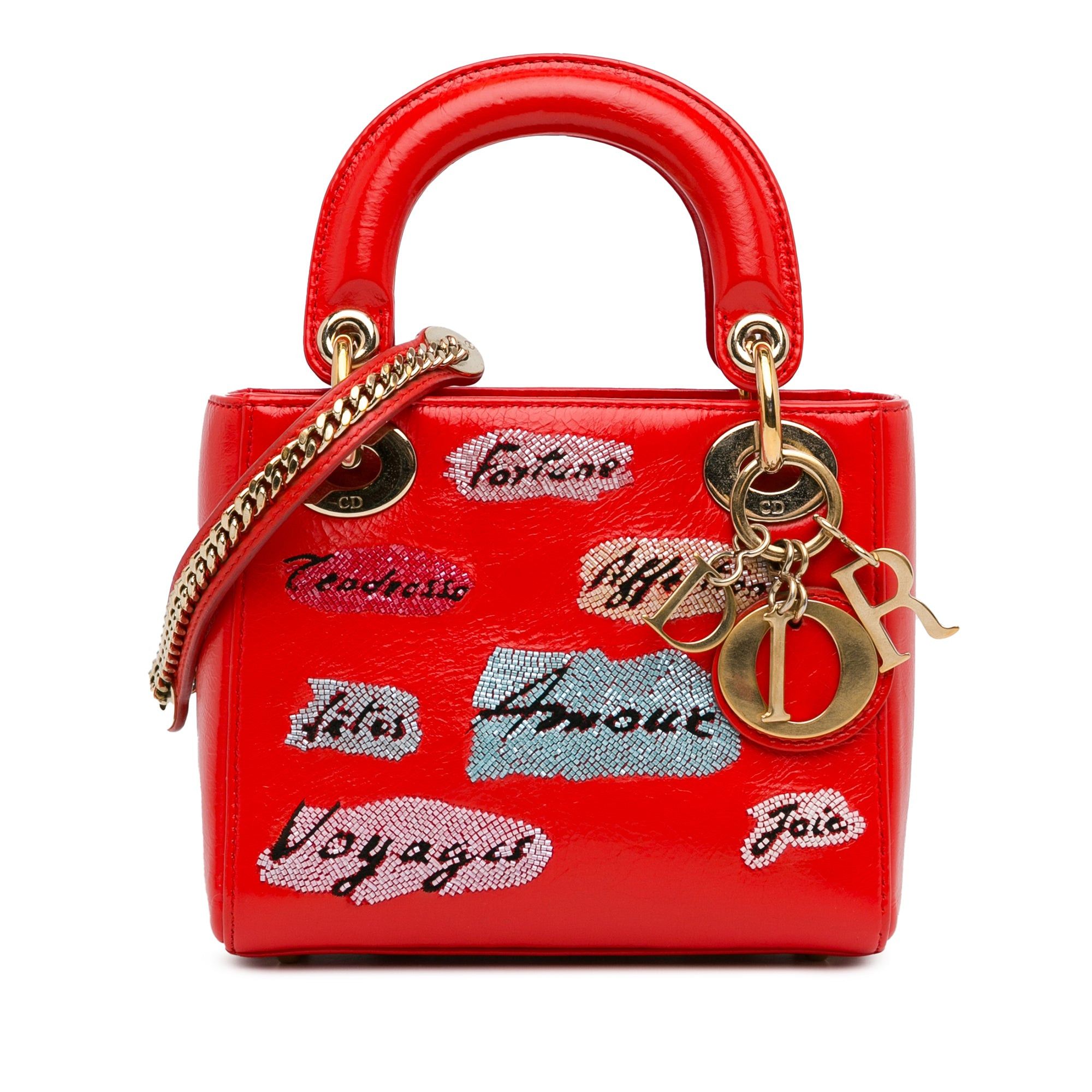 Dior Dior Mini Calfskin Sequin Embellished Lady Dior Red Size ONE SIZE - 1 Thumbnail