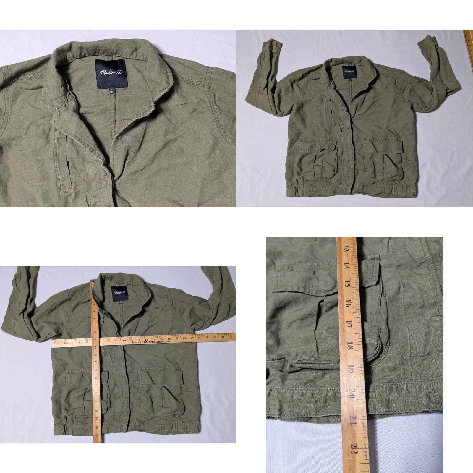 Madewell MADEWELL LEAGUE LINEN Blend Women Small Green Lightweight Cargo Jacket FO890 Size S / US 4 / IT 40 - 8 Thumbnail