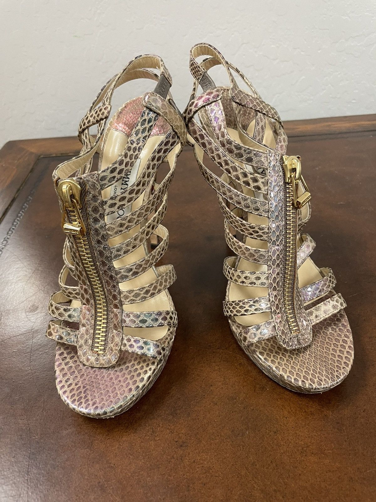 Jimmy Choo Glenys Snakeskin Platform Cage Sandal Size US 9 / IT 39 - 2 Thumbnail