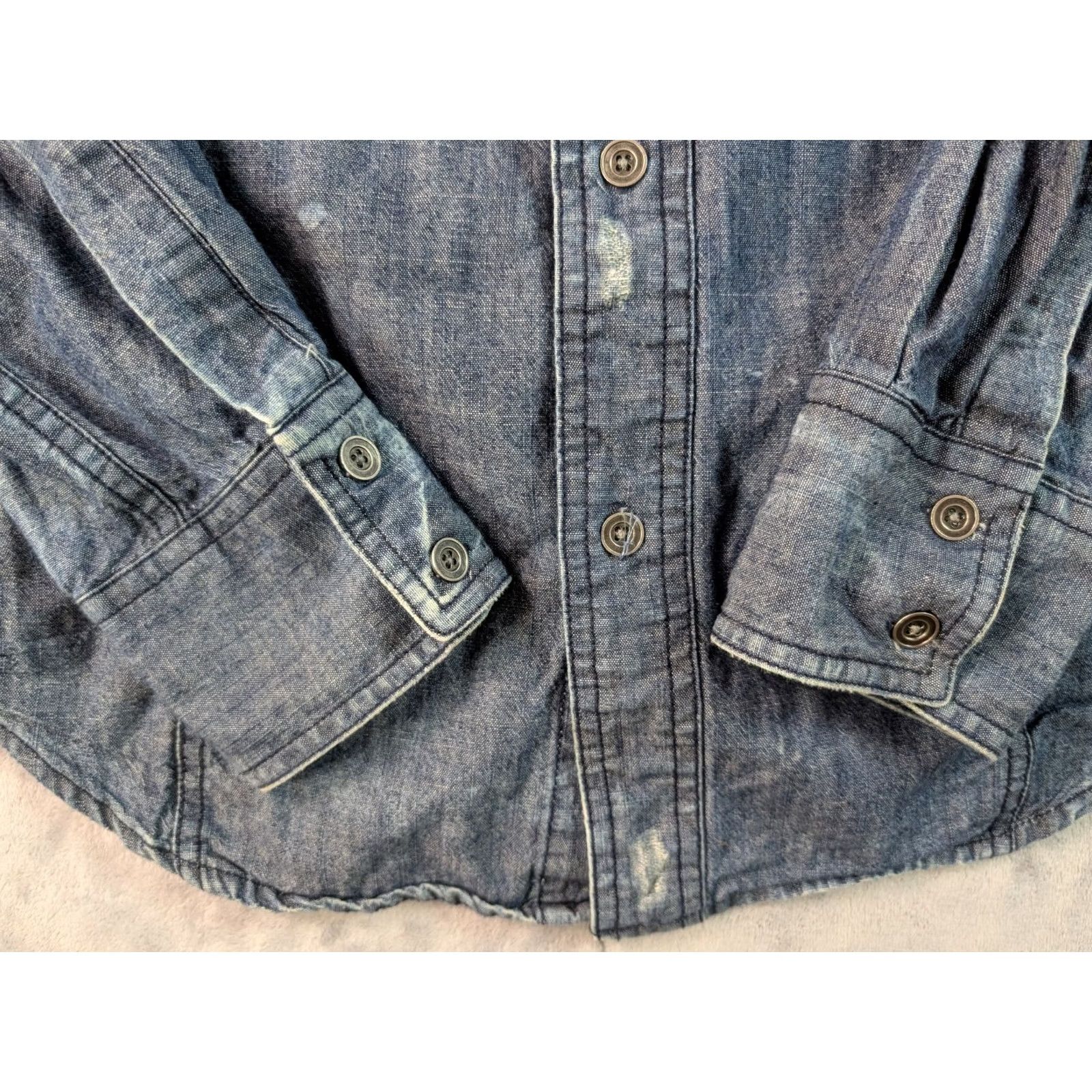 Decree Decree Indigo Dobby Long Sleeve Button-Up Shirt Men M Blue Vintage 90s Workwear Casual Distressed Cotton Chambray/Indigo Dobby/Outdoor Size US M / EU 48-50 / 2 - 4 Thumbnail