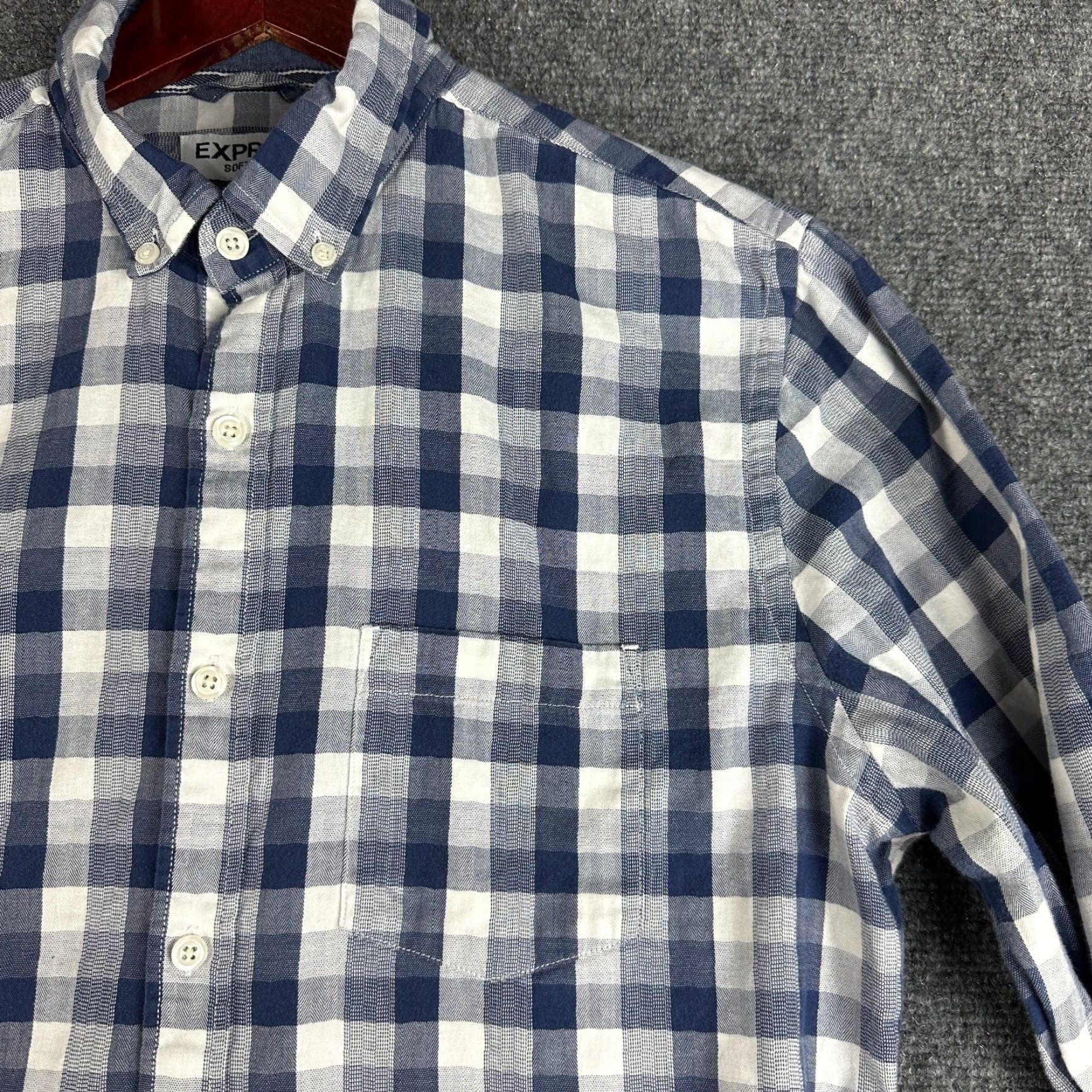 Express Express Shirt Button-Down Mens M Blue Check Long Sleeve Pocket Modern Classic Size US M / EU 48-50 / 2 - 4 Thumbnail