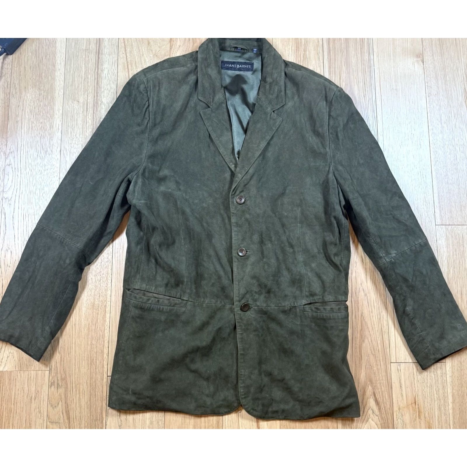 Vintage VINTAGE Jhane Barnes Blazer Coat Leather Green Mens 46 Sports Overcoat Jacket Blazer 46 Mens Green Leather Sports VTG Jhane Barnes Brown? Size 46R - 2 Thumbnail