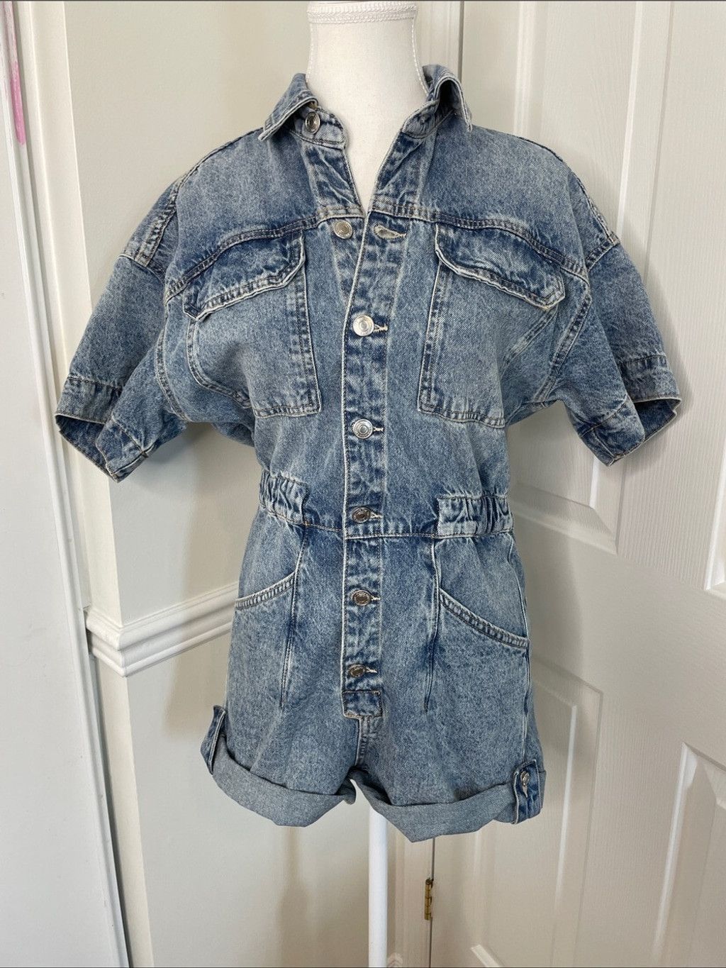 Free People NWT We The Free Marci Denim Overall Short XS Size 25" / US 0 / IT 36 - 3 Thumbnail