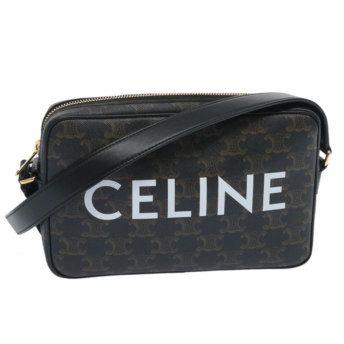 Celine Triomphe Canvas Shoulder Bag Pvc Leather Black 194502Ejg Auth 66837Am, Women's