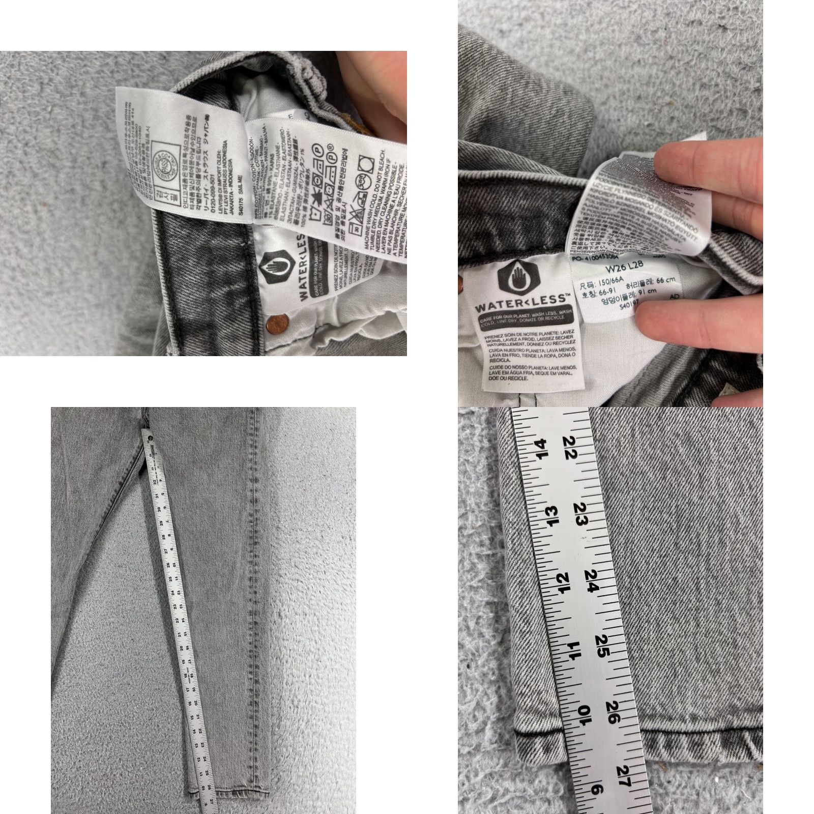 Levi's Levi's 501 Jeans Women Skinny Denim Gray Regular 26 Inseam 27 Button Fly Distressed Stretch Vintage: No Size 26" / US 2 / IT 38 - 8 Thumbnail