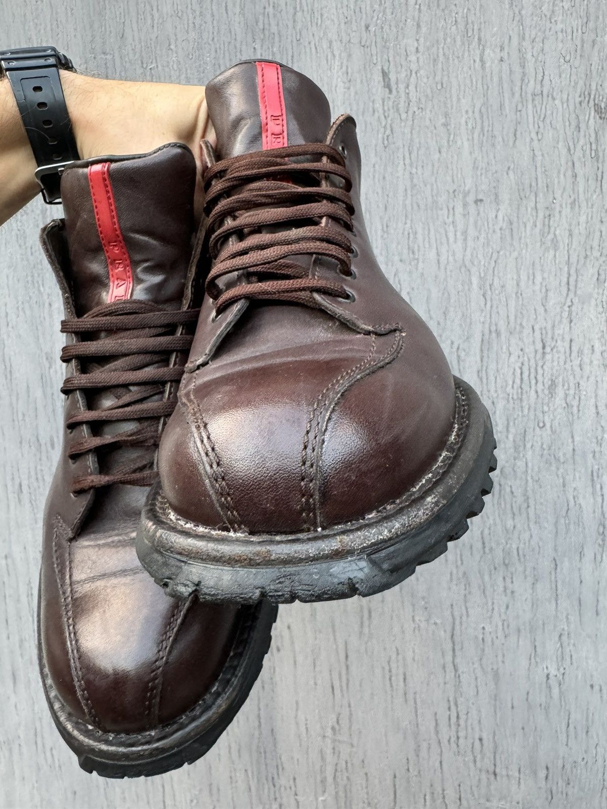 Prada × Vintage Prada Vintage Leather Brown Red Tab Boots size 39 Size US 8.5 / IT 38.5 - 18 Thumbnail