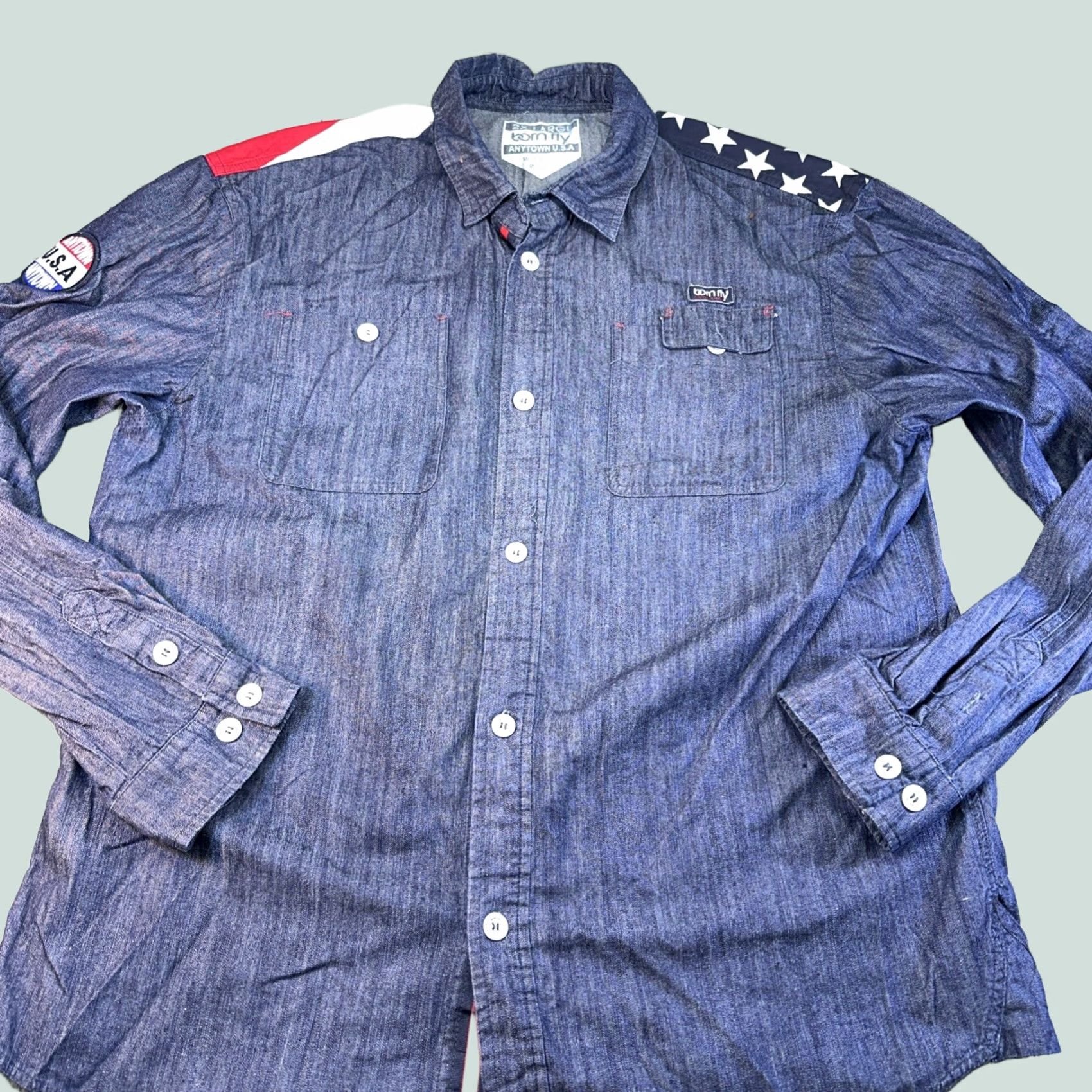 X-LARGE Bornfly Button-Up Denim Shirt XXLarge Men Long Sleeve Blue Size US XXL / EU 58 / 5 - 1 Thumbnail