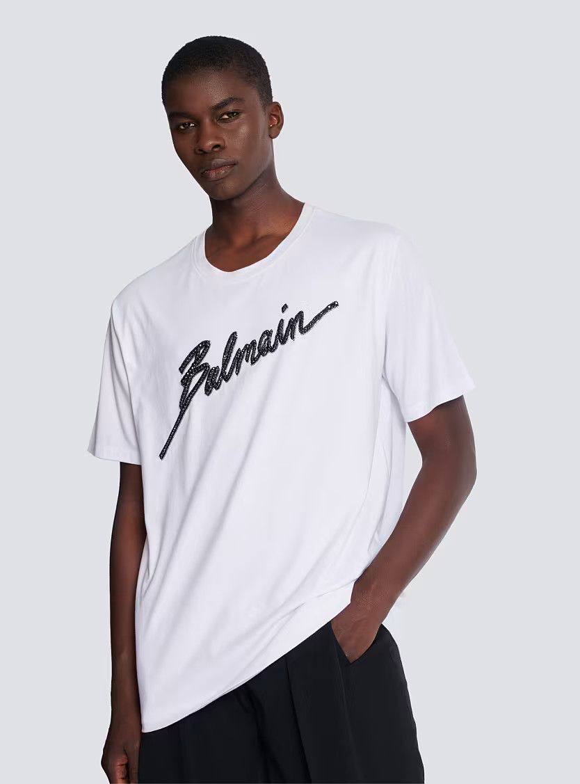 Balmain o1s1wg110126 Logo Embroidered T-Shirt in White Size US M / EU 48-50 / 2 - 5 Thumbnail