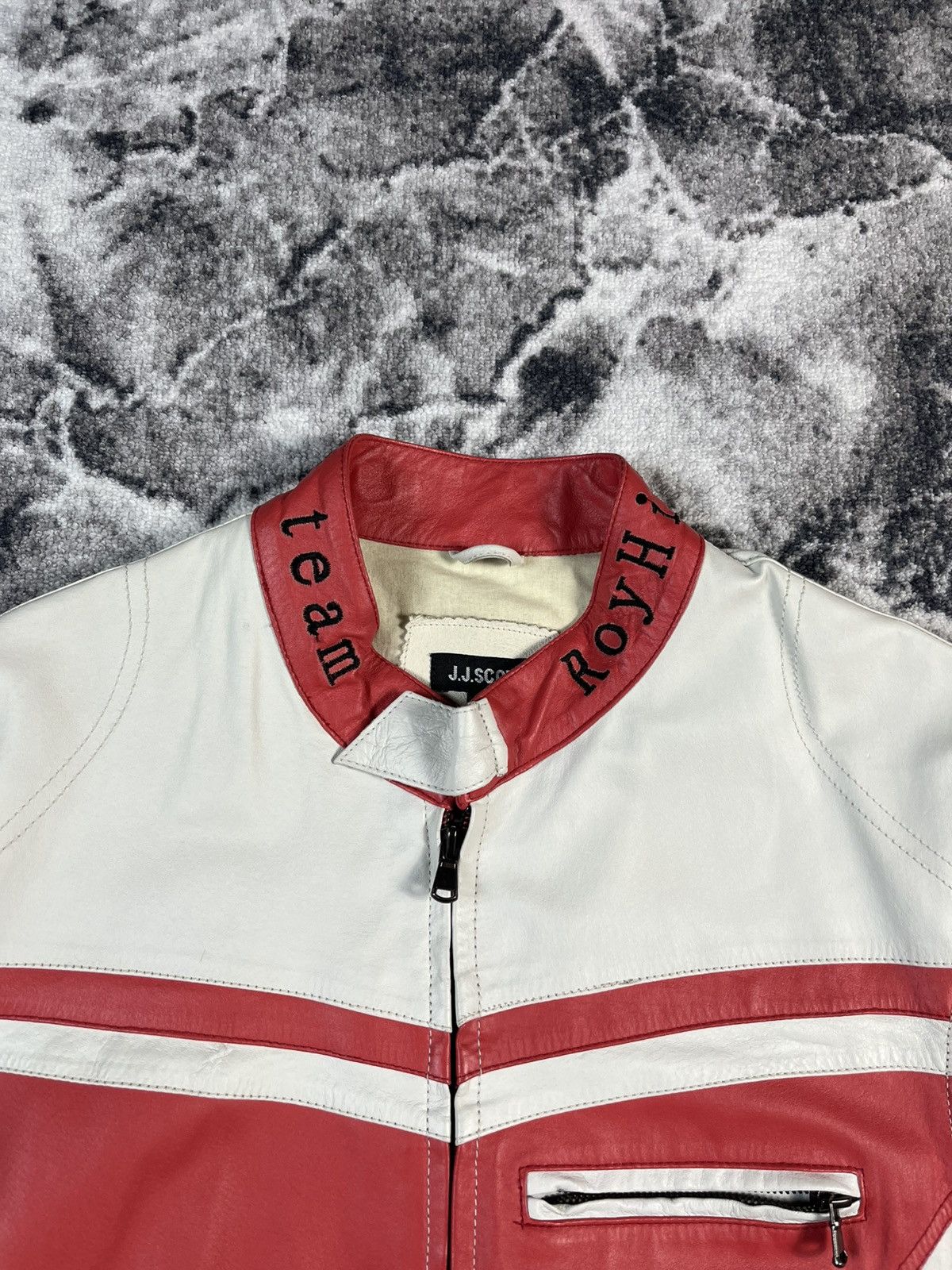 Leather J.J.Scott Leather Racing Jacket Red White Moto L Size US L / EU 52-54 / 3 - 5 Thumbnail