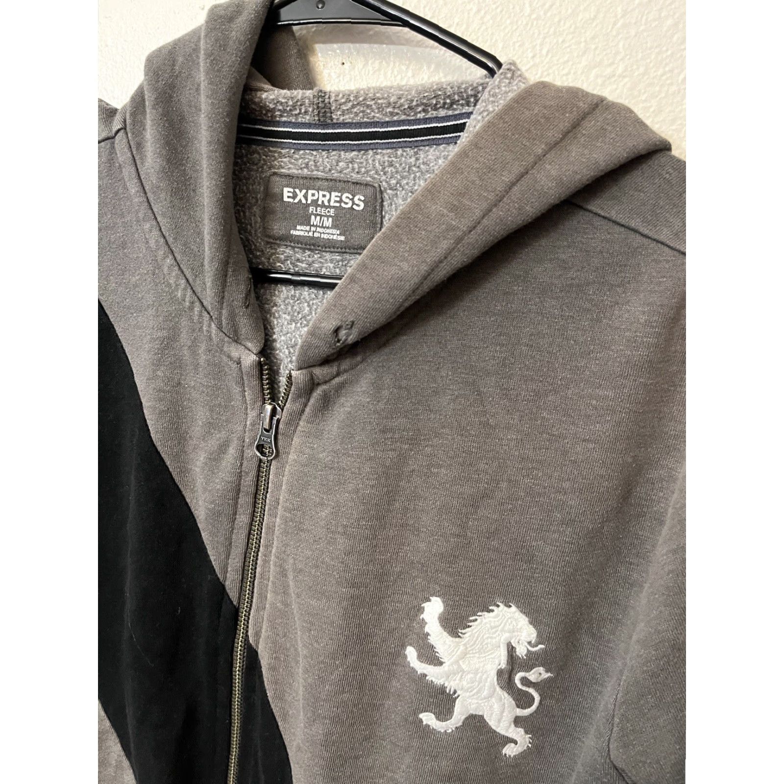 Express VINTAGE Express Fleece Hoodie - Gray Full Zip Hooded Sweater - Mens Size M - Solid - Classic - Regular Fit Size US M / EU 48-50 / 2 - 2 Thumbnail