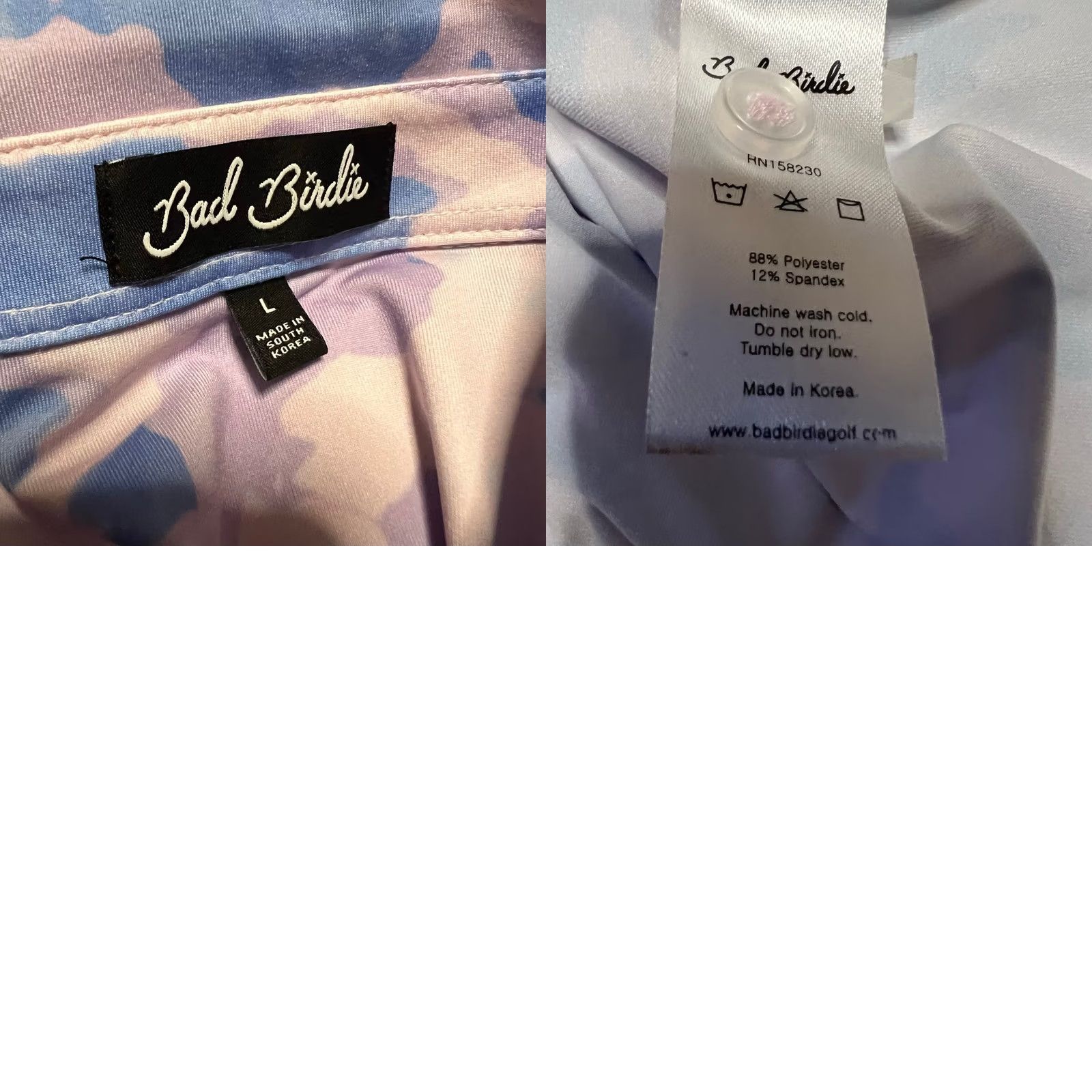 Vintage Bad Birdie Polo Golf Shirt Mens Large Pink Blue Camo All Over Print Performance Size US L / EU 52-54 / 3 - 8 Thumbnail