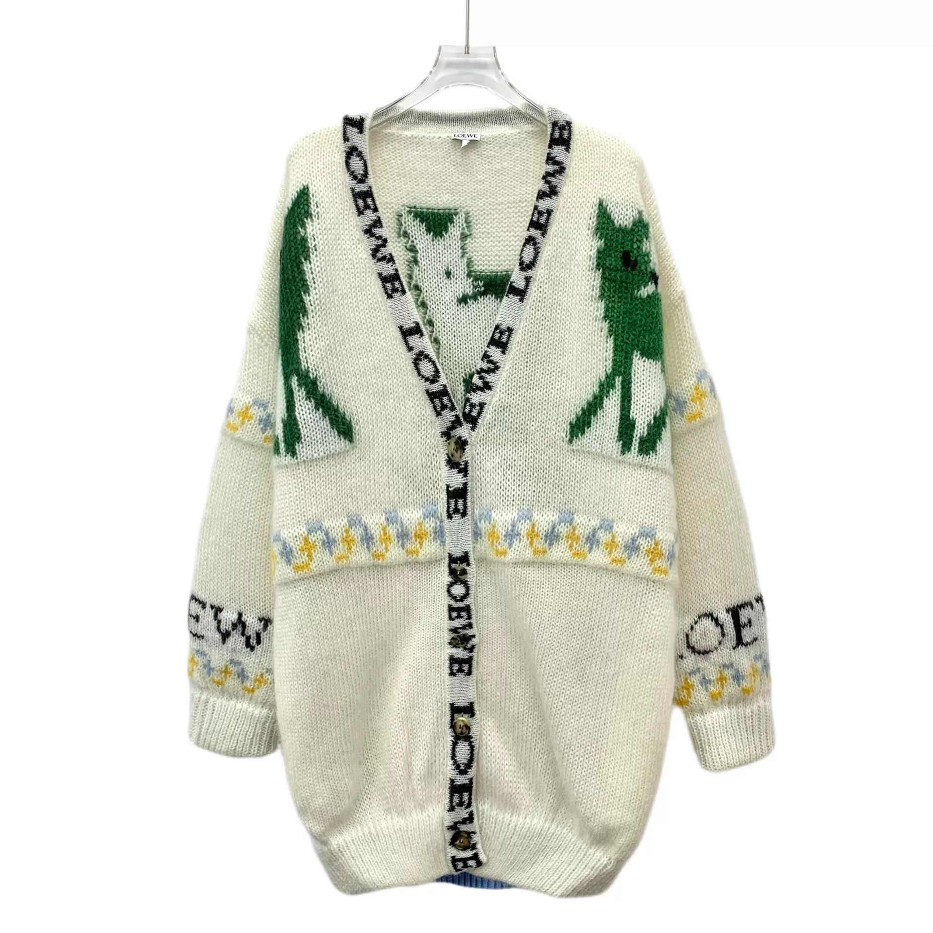 Loewe Loewe White Logo V-Neck Knit Cardigan Size US S / EU 44-46 / 1 - 1 Thumbnail