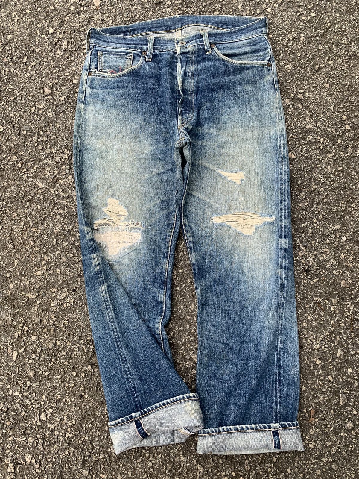 Jean × Kamakura Kamakura Red Button Fly Japanese Selvedge Distressed Denim🎌 Size US 33 - 6 Thumbnail