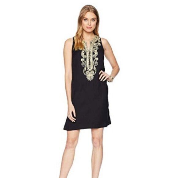 Lilly Pulitzer Lilly Pulitzer Black With Gold Trim Carlotta Stretch Shift N Size XS / US 0-2 / IT 36-38 - 9 Thumbnail