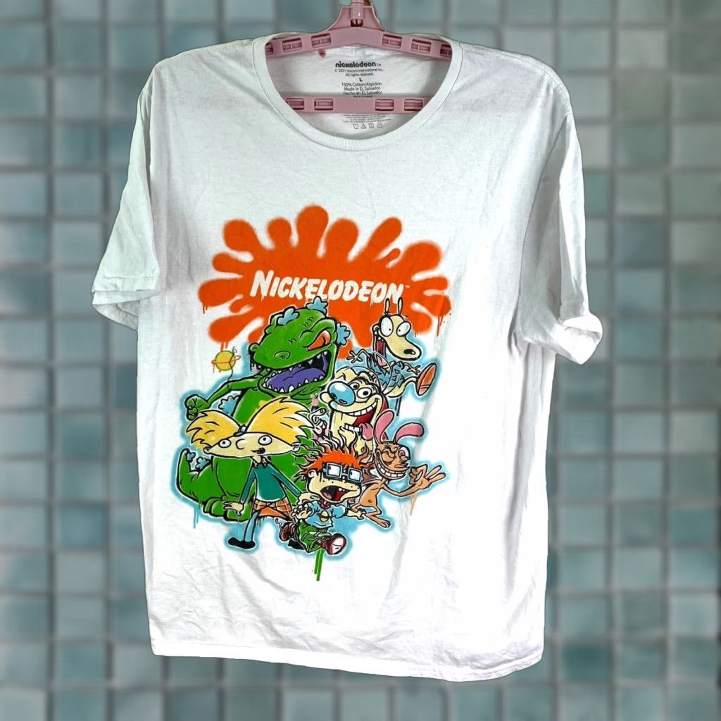 Nickelodeon Nickelodeon Shirt Adult L White Graphic Print T-Shirt Short Sleeve Crew Neck Unisex 100% Cotton Rugrats SpongeBob Ninja Tommy 2020s Size US L / EU 52-54 / 3 - 1 Thumbnail