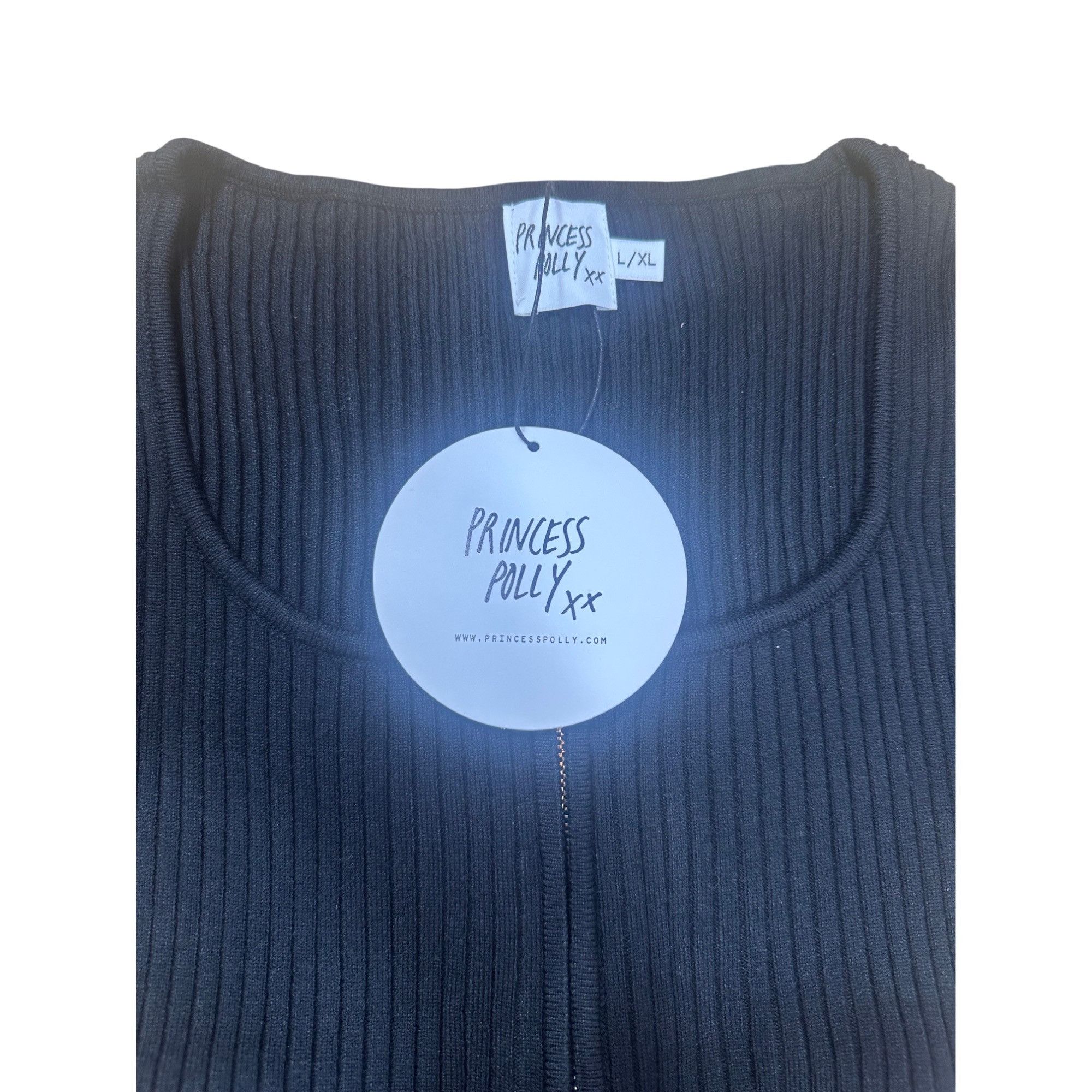 PRINCESS POLLY Princess Polly Ribbed Bodysuit Long Sleeve Black Size Large Size XL / US 12-14 / IT 48-50 - 4 Thumbnail