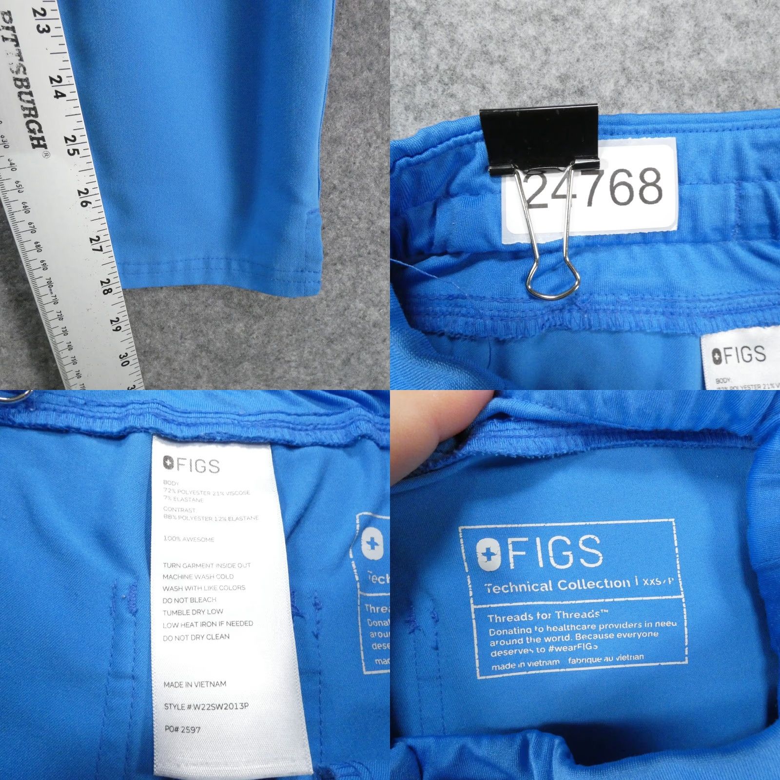 Vintage FIGS Scrub Pants Womens 2XS/P Blue Drawstring Medical Solid Size 24" / US 00 / IT 34 - 9 Thumbnail