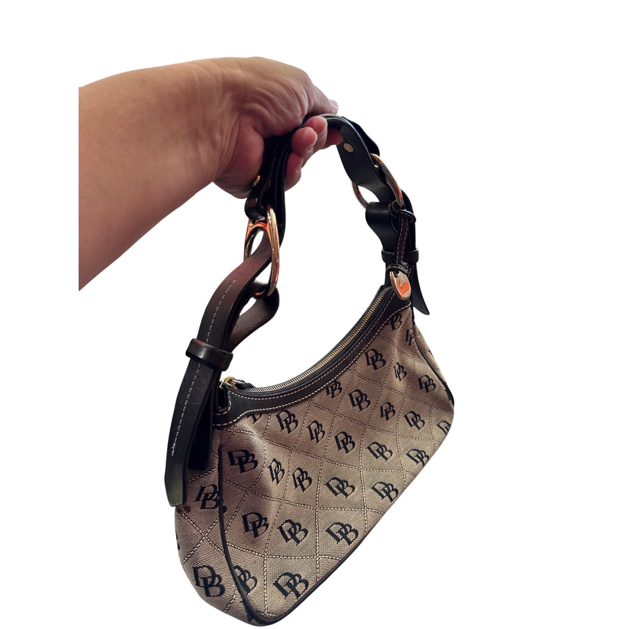 Dooney & Bourke Dooney Bourke Womens Brown Leather Canvas Satchel Handbag SK Size ONE SIZE - 21 Thumbnail