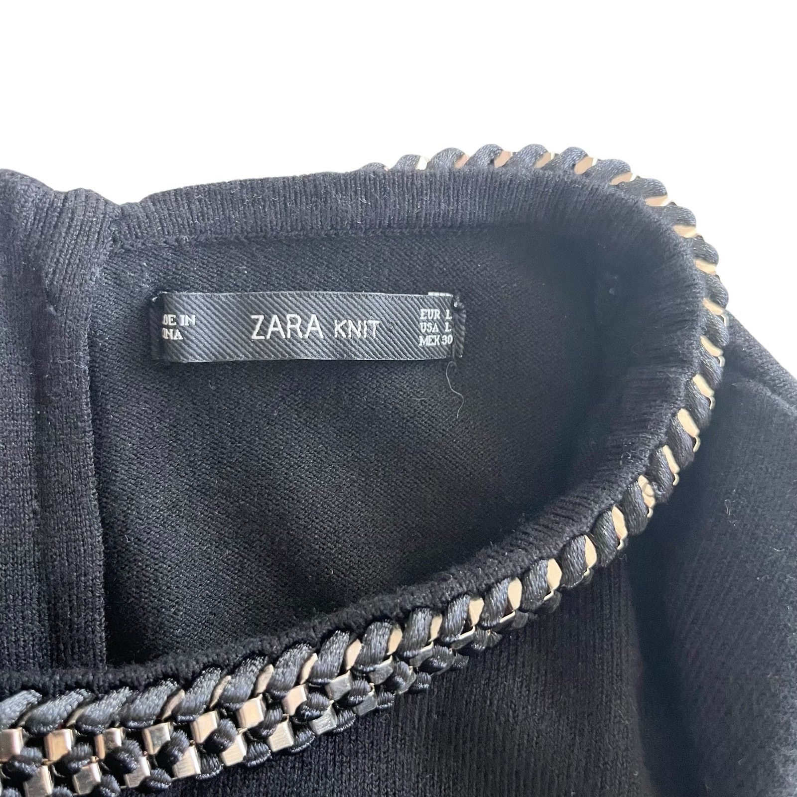 Zara Zara Black Knit Long Sleeve Chain Detail Top Size Large Size L / US 10 / IT 46 - 3 Thumbnail
