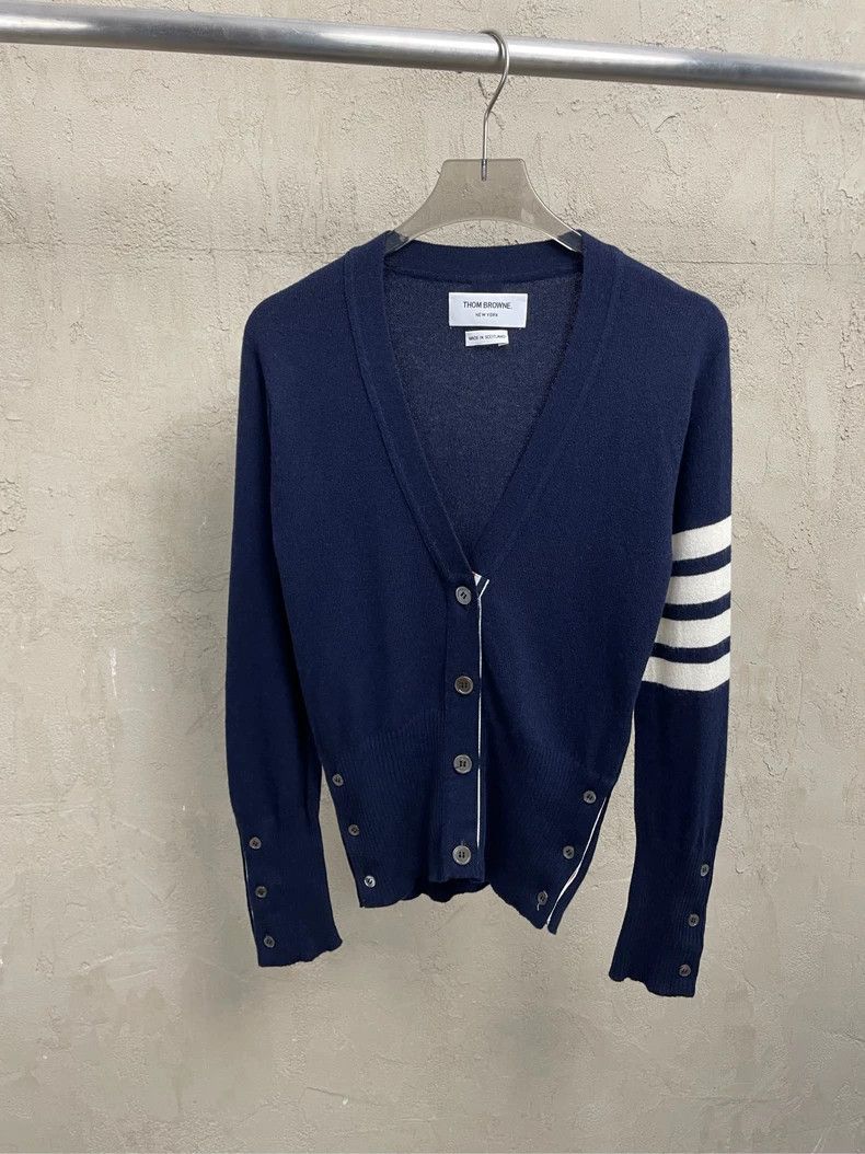Thom Browne Thom browne Dark blue four-striped cashmere cardigan 2504-N Size XS / US 0-2 / IT 36-38 - 1 Thumbnail