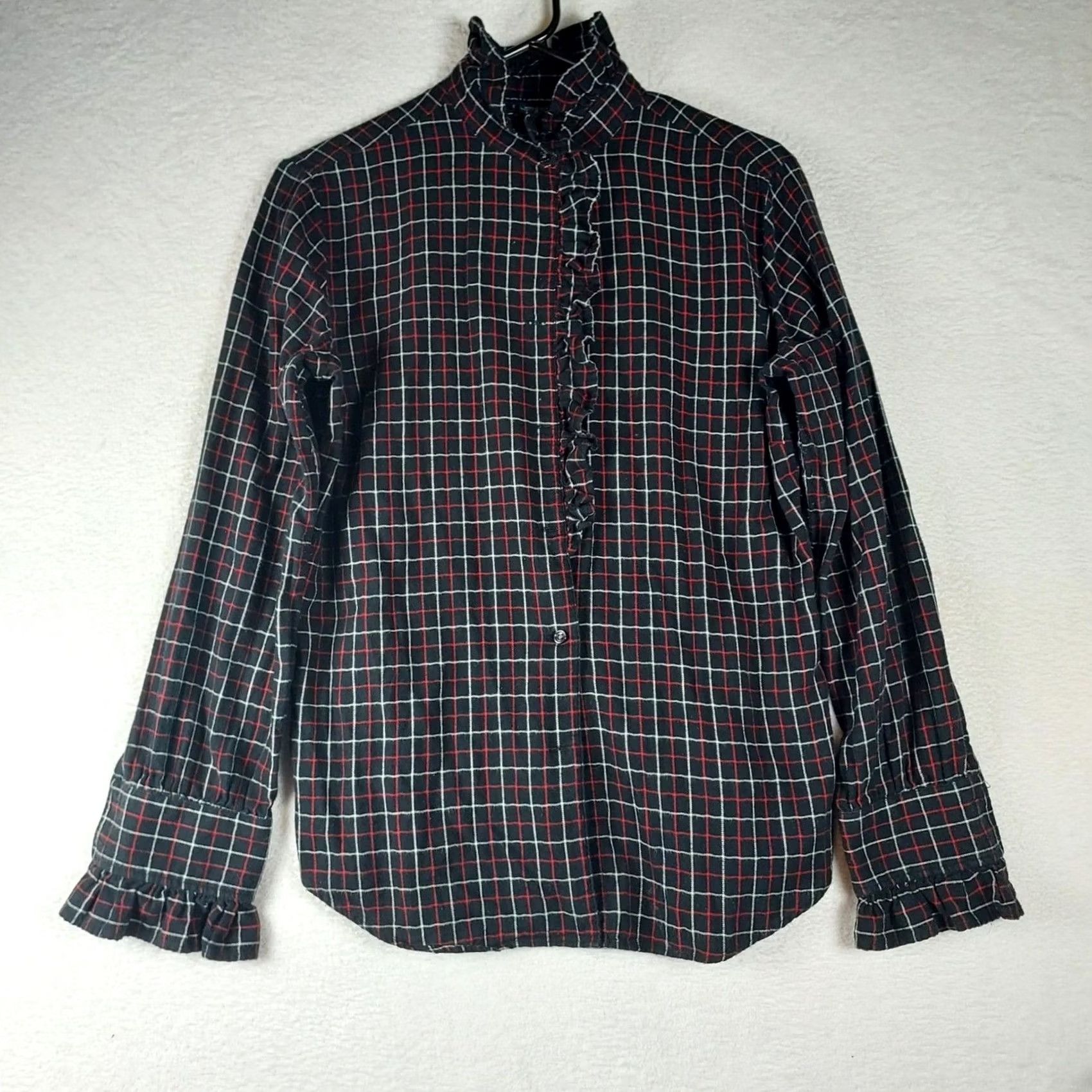 Ralph Lauren Ralph Lauren Sport Women’s Plaid Ruffle Long Sleeve Cotton Blouse Size 10 Blue Shirt Womens Regular Casual Size L / US 10 / IT 46 - 2 Thumbnail