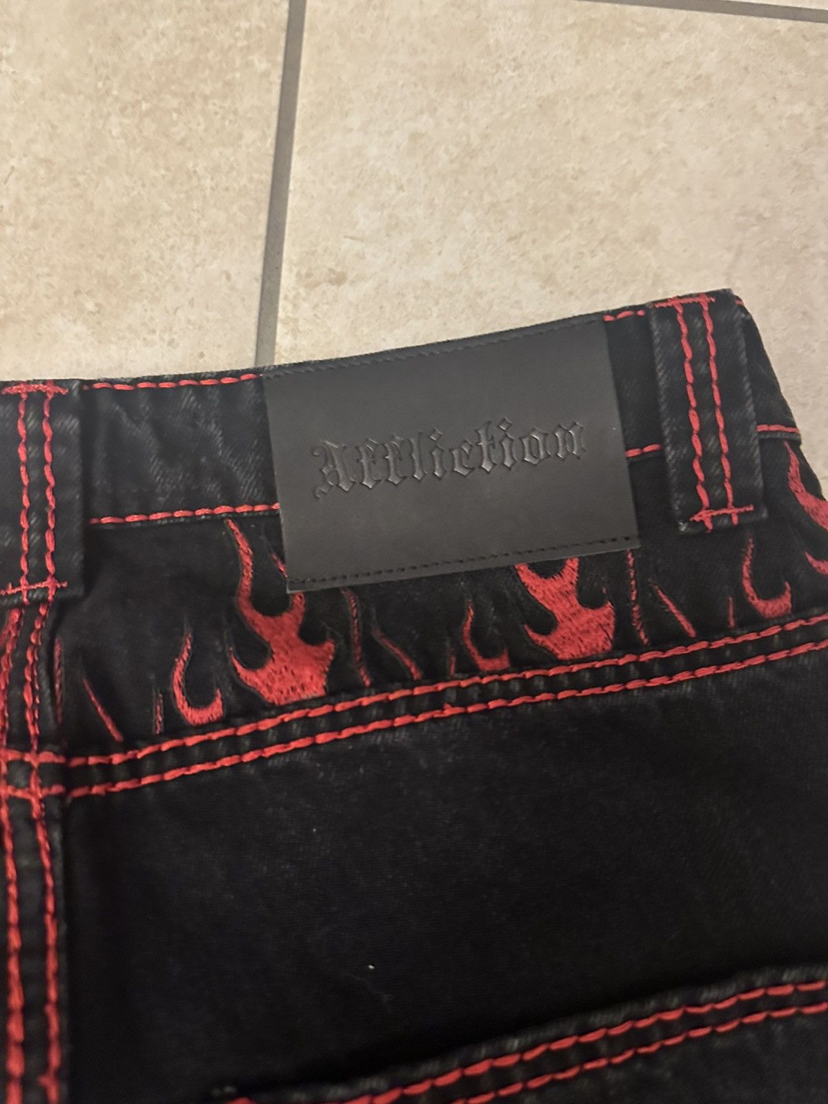 Affliction Affliction "Dante" Black Baggy Jeans - Red Contrast Stitch Size US 28 / EU 44 - 7 Thumbnail