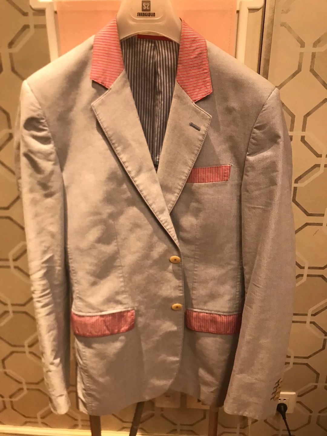 Moschino Moschino Light Blue Pink Collar Cotton Blazer Size US M / EU 48-50 / 2 - 1 Thumbnail