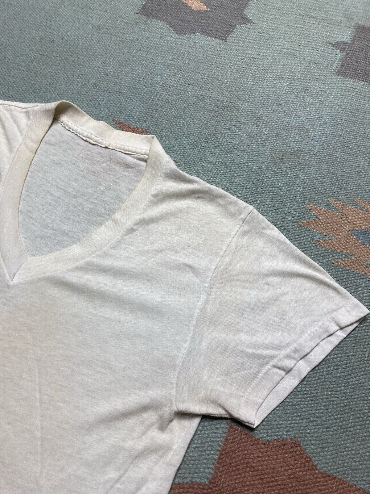 Vintage VTG 60s blank white t shirt v neck soft cotton thin grunge L Size US L / EU 52-54 / 3 - 5 Thumbnail