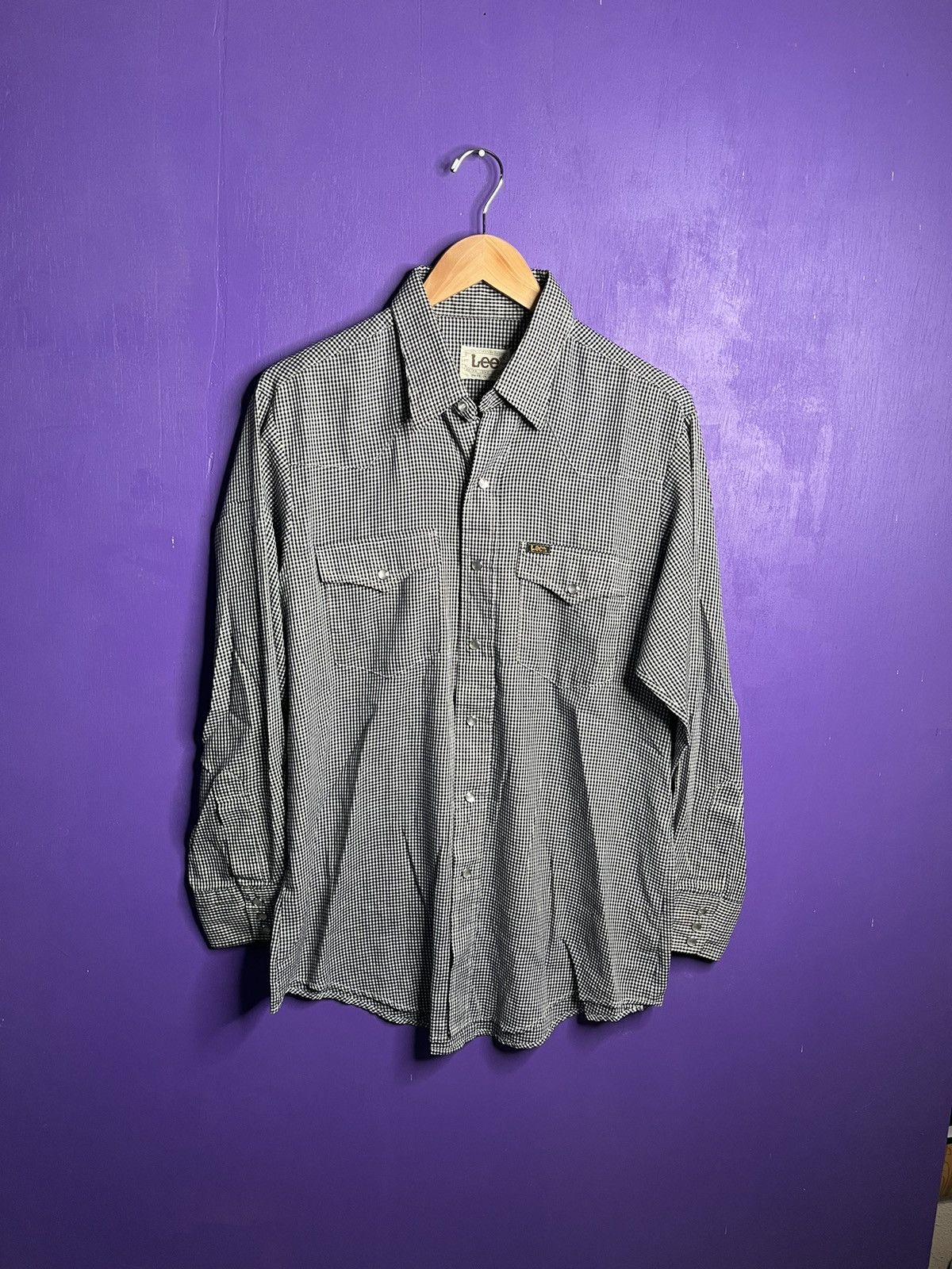 Lee × Vintage Vintage 70s Lee Salt and pepper print pearl snap Size US L / EU 52-54 / 3 - 1 Thumbnail