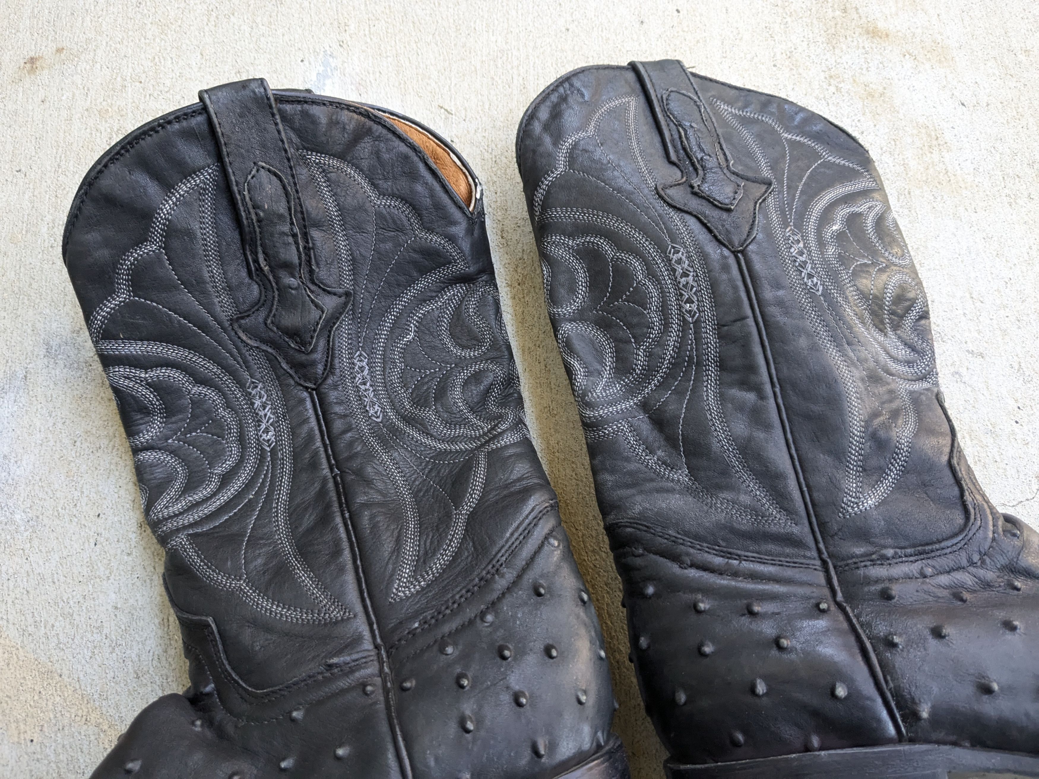 Genuine Leather × Vintage Vintage Cowboy Boots Ostrich Leather Black 7 Size US 7 / EU 40 - 6 Thumbnail