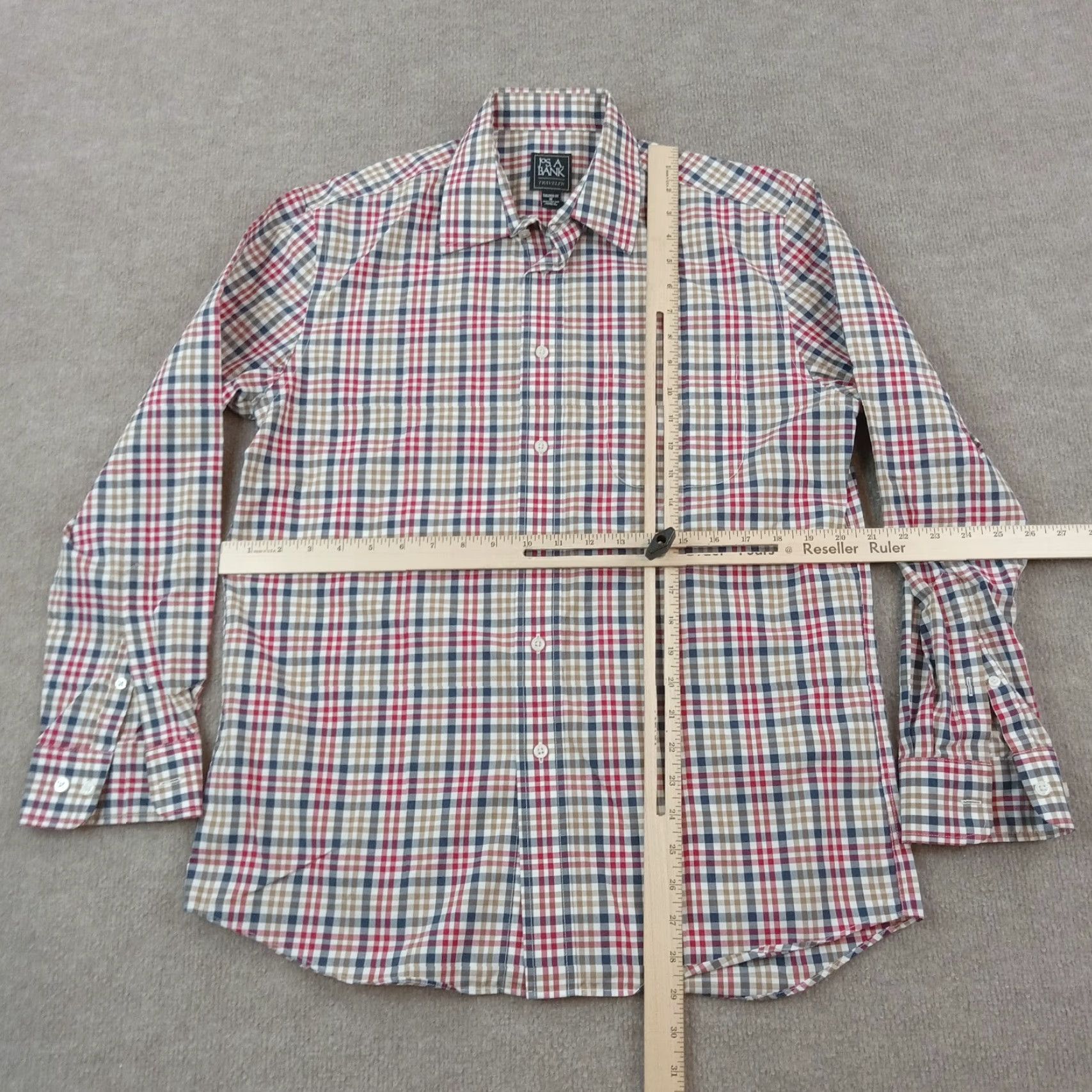 Jos. A. Bank Jos A Bank Shirt Mens Medium White Red Blue Plaid Button Up Traveler Tailored Size US M / EU 48-50 / 2 - 2 Thumbnail
