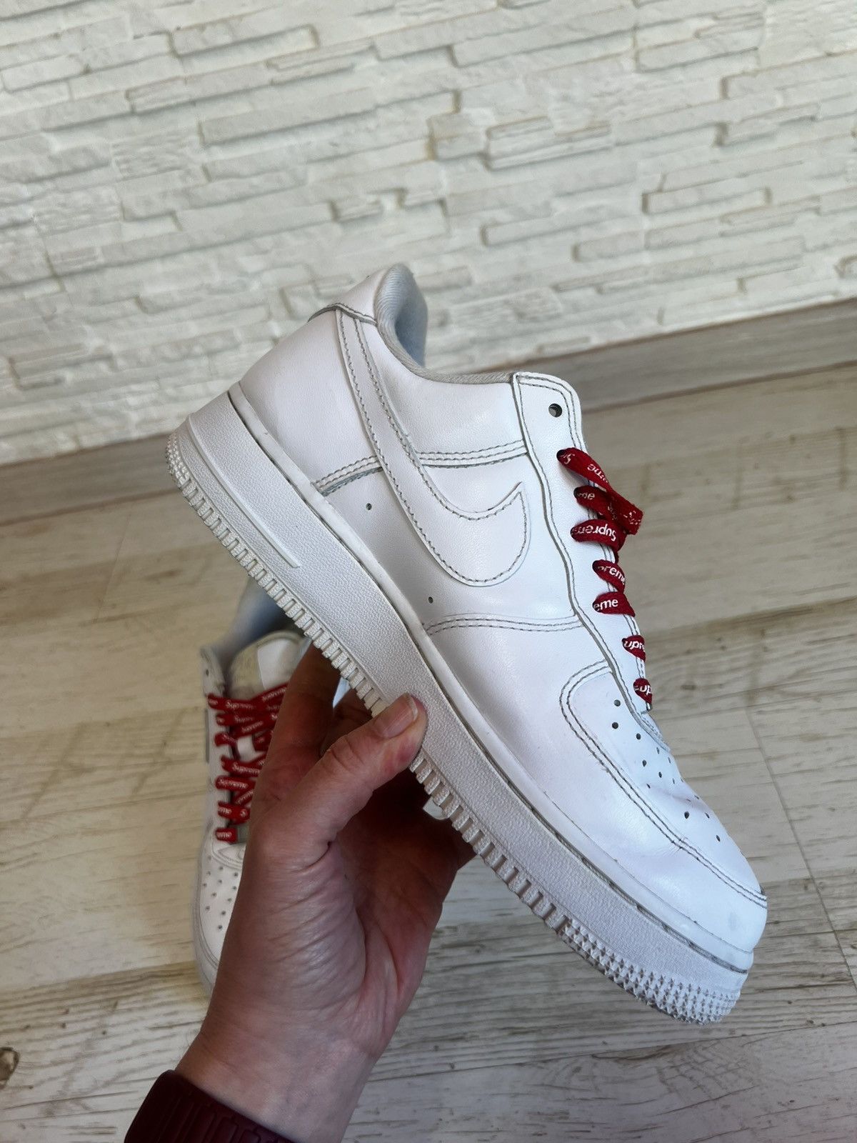 Nike × Supreme Nike Air Force 1 Low Supreme White Leather Sneakers US 7.5 Size US 7.5 / EU 40-41 - 13 Thumbnail