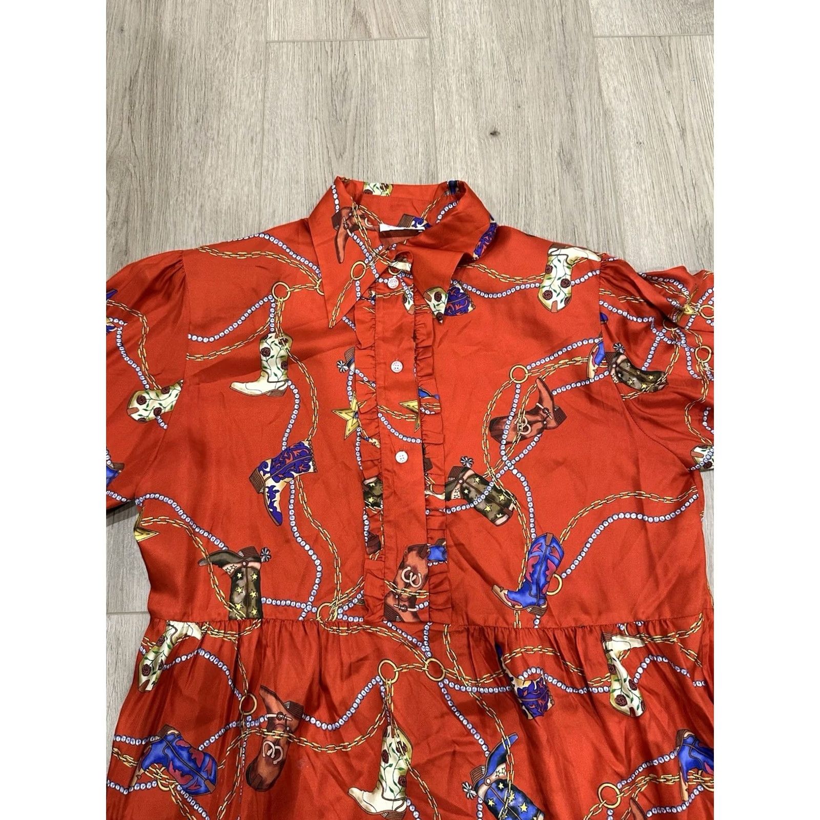 Sandro Sandro Western Silk Cowboy Boot Long Sleeve Shirt Dress Red 40 Women's Vintage Flaw Padded Shoulders Fashion Casual - Mens, Womens Size S / US 4 / IT 40 - 5 Thumbnail