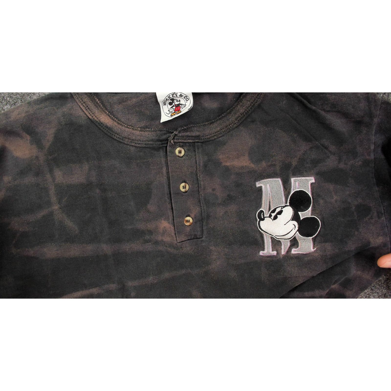 Mickey & Co. Vintage 90s Mickey Bleach Fade Single Stitch Henley L Size US L / EU 52-54 / 3 - 10 Thumbnail