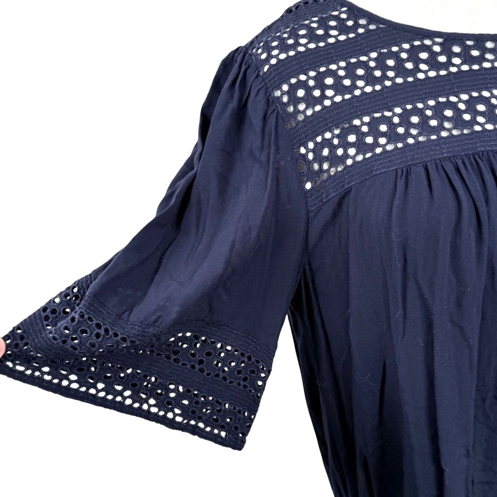 Loft LOFT Blouse Navy Blue Eyelet Crochet Lace Peasant Top Casual Workwear Womens M Size M / US 6-8 / IT 42-44 - 5 Thumbnail