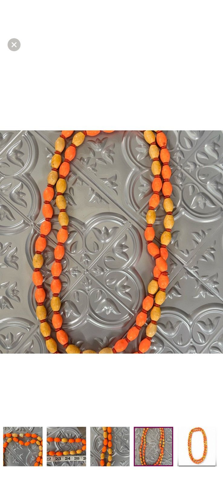 Other Vintage Orange & Yellow Carved Bead Statement Necklace 24” Size ONE SIZE - 2 Thumbnail