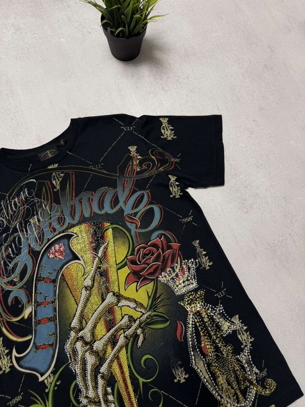 Christian Audigier × Ed Hardy × Japanese Brand Vintage Christian Audigier T Shirt Tee Overprinted Black Y2K Size US S / EU 44-46 / 1 - 4 Thumbnail