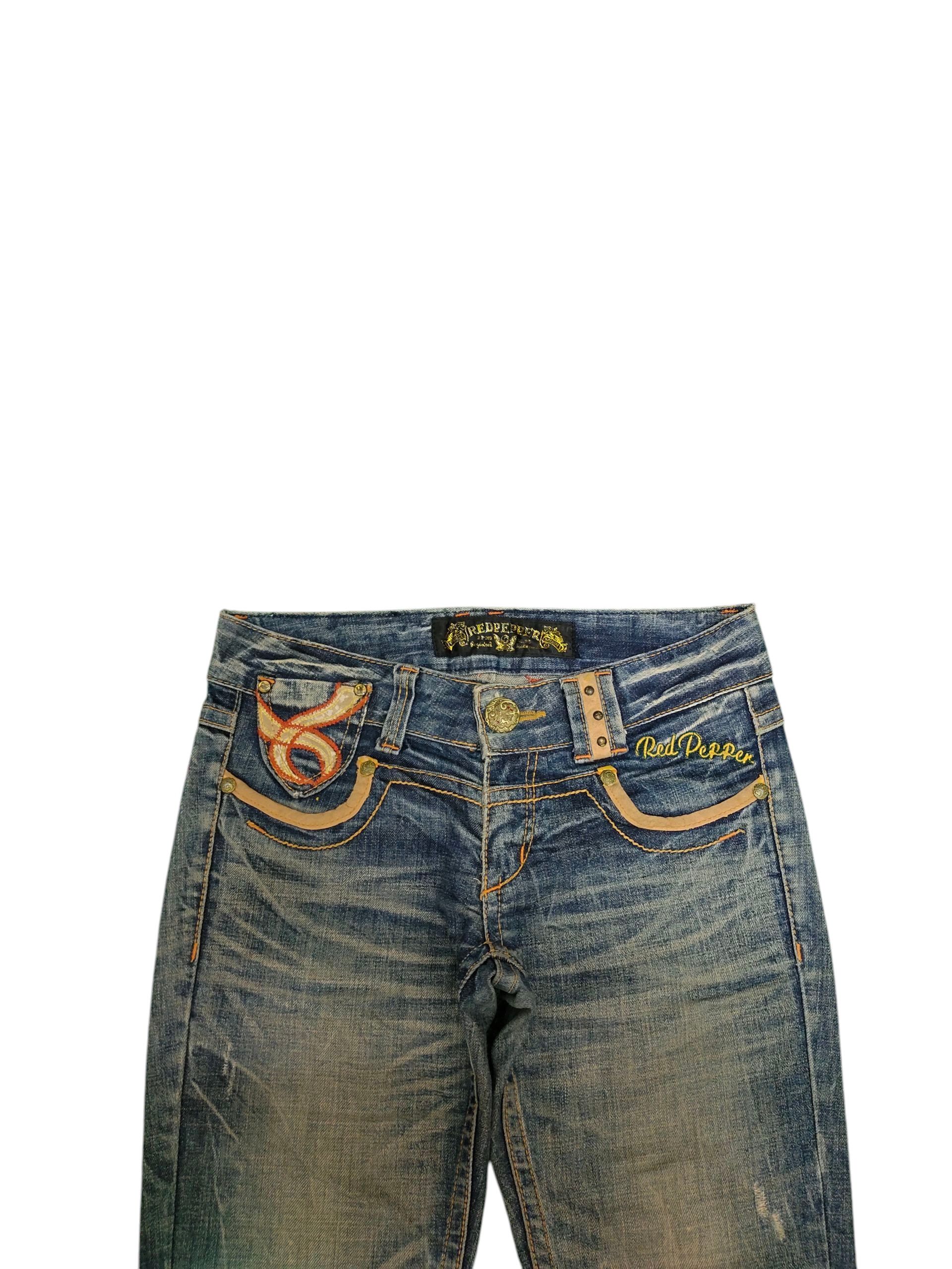 Le Grande Bleu (L.G.B.) Flare Jeans Red Pepper Embroid Distress Bootcut Low Rise Y2k Size US 27 - 9 Thumbnail