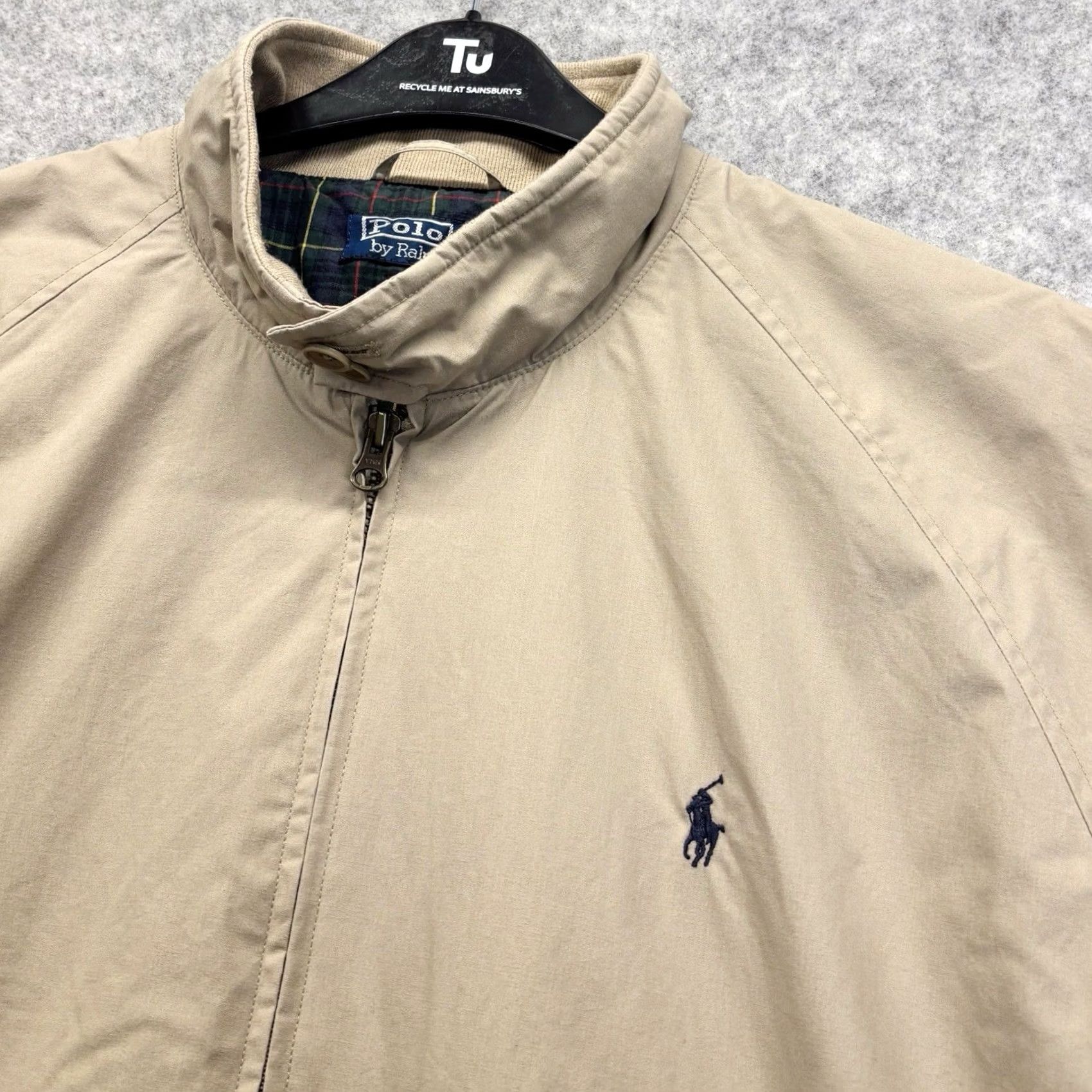 Polo Ralph Lauren VINTAGE? No, omit. Polo Ralph Lauren Bomber Jacket XL Beige Mens Zip Up Navy Horse Used Size US XL / EU 56 / 4 - 3 Thumbnail