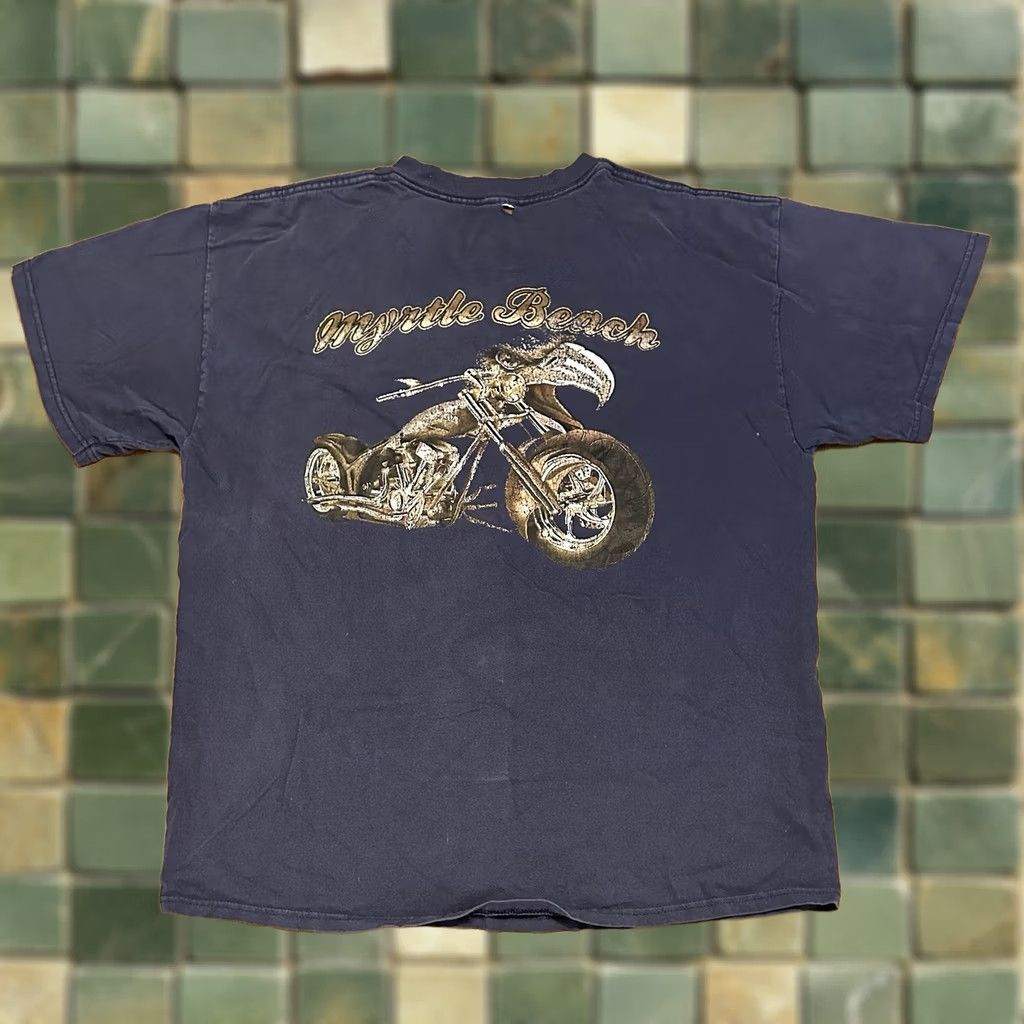 Gildan VINTAGE Y2K Myrtle Beach Motorcycle T Shirt Large Navy Blue Mens Size US L / EU 52-54 / 3 - 1 Thumbnail