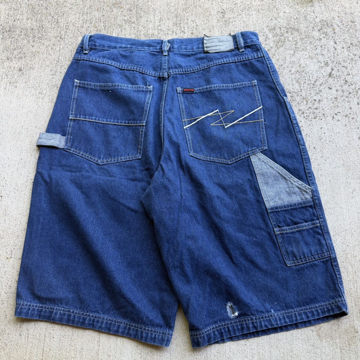 Southpole Fubu Long inseam Carpenter Baggy Jean Shorts Men's Size 34 Blue Wash Denim relaxed fit