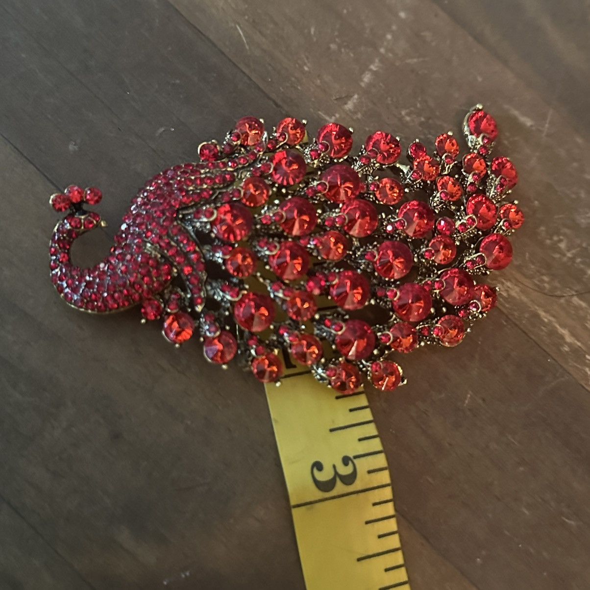 Other Large gold tone red rhinestone peacock brooch Size ONE SIZE - 4 Thumbnail