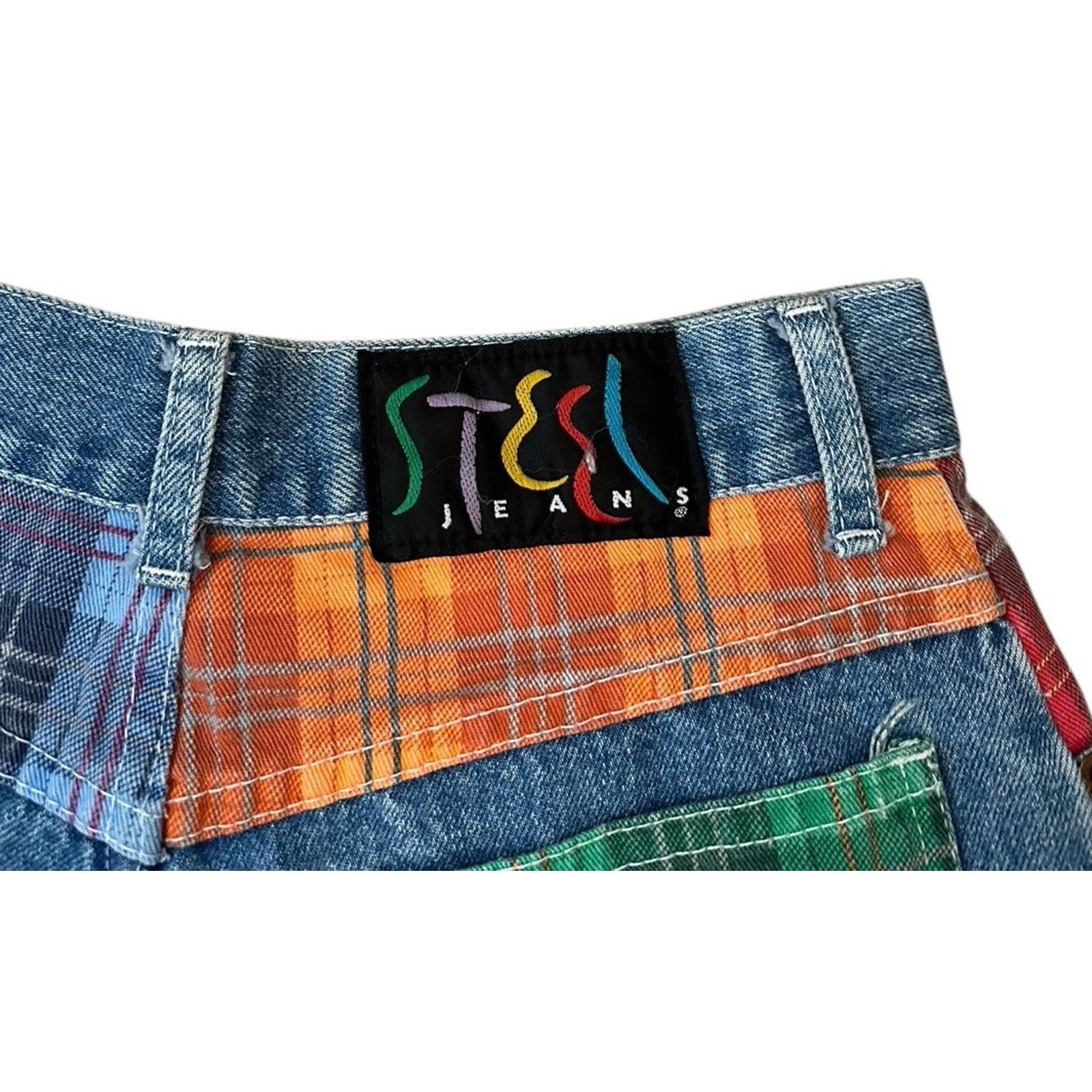 Other Vtg 90s Y2K Steel Denim Jean Shorts Plaid Pockets High Rise Size 26" / US 2 / IT 38 - 8 Thumbnail