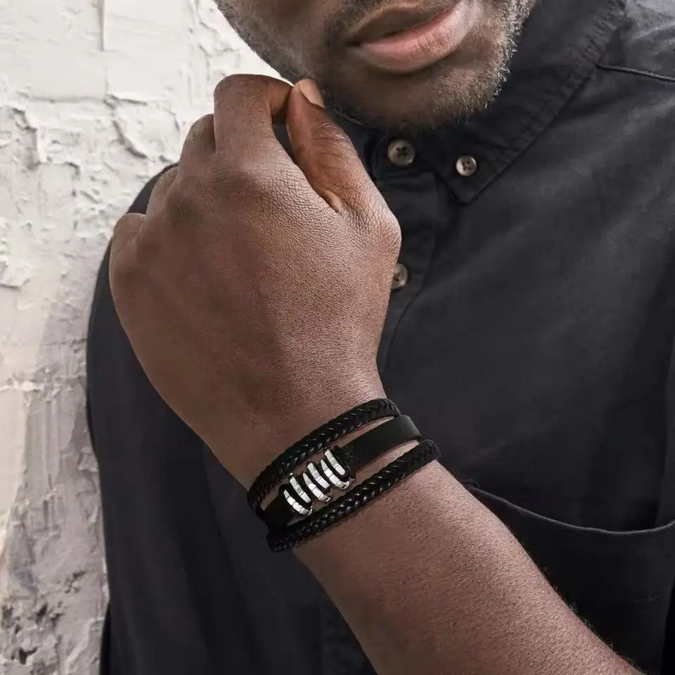 Jewelry × Leather New Style Gentle Black Mens Bracelet PU Leather Size ONE SIZE - 1 Thumbnail