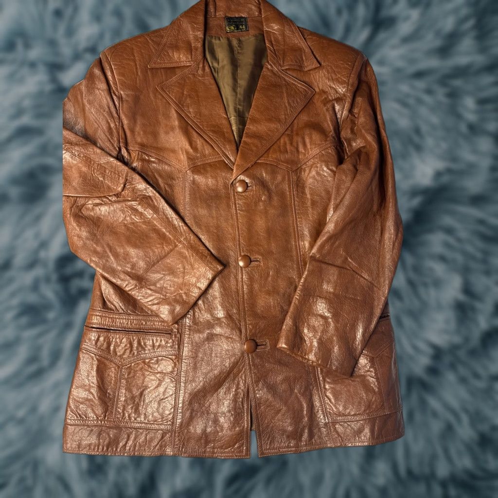 Vintage VINTAGE Brown Leather Blazer Sport Coat Jacket Made In Mexico Sz 44 Mens Regular Leather Blazer Sports Overcoat 44 Brown Mens Size 44R - 1 Thumbnail