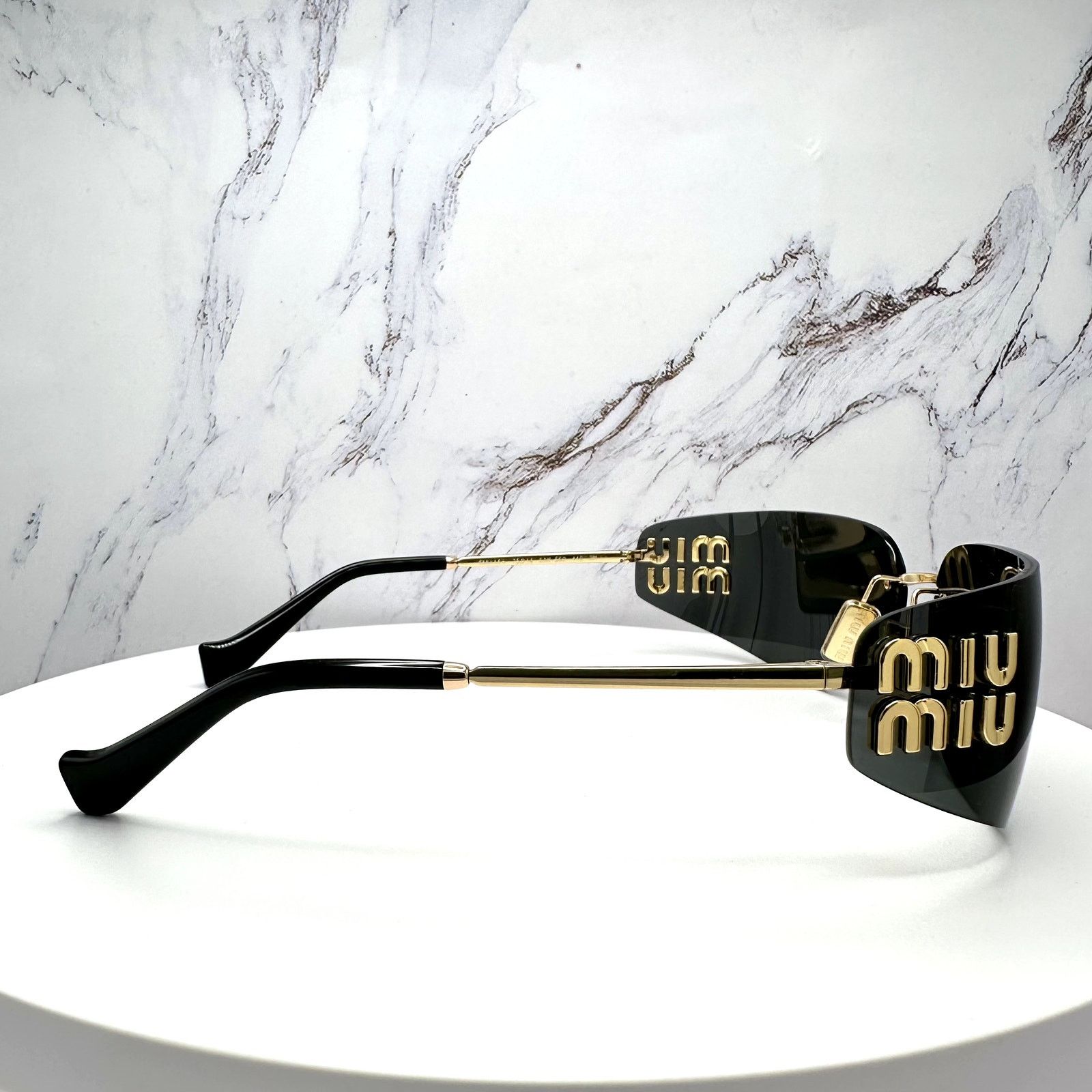 Miu Miu New MIU MIU Sunglasses Gold Dark Gray Lens Runway Wrap Size ONE SIZE - 5 Thumbnail