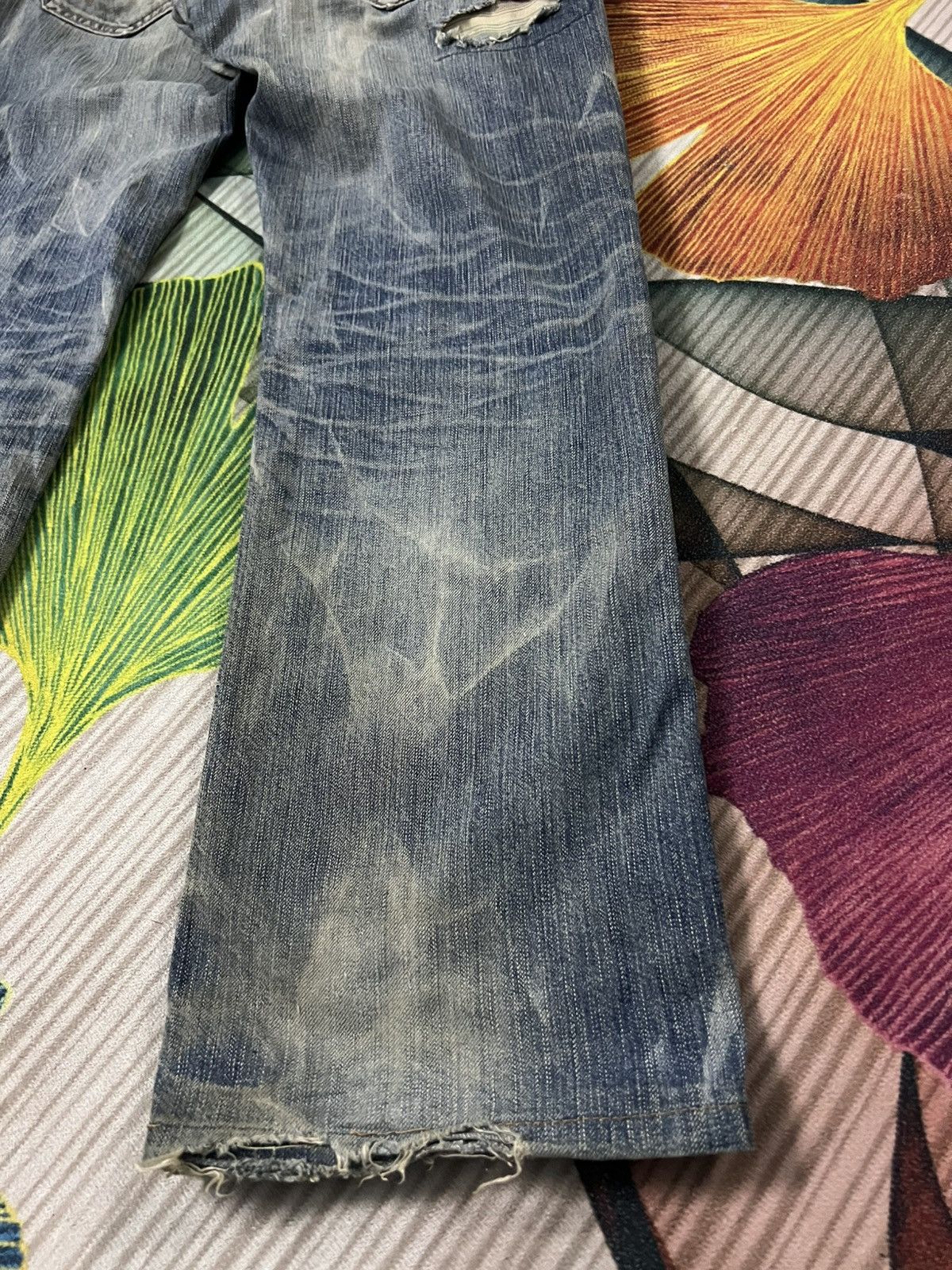If Six Was Nine 💥Flare💥 Edwin 503 Blue Trip Eagle Model Distress Jean Size US 33 - 16 Thumbnail