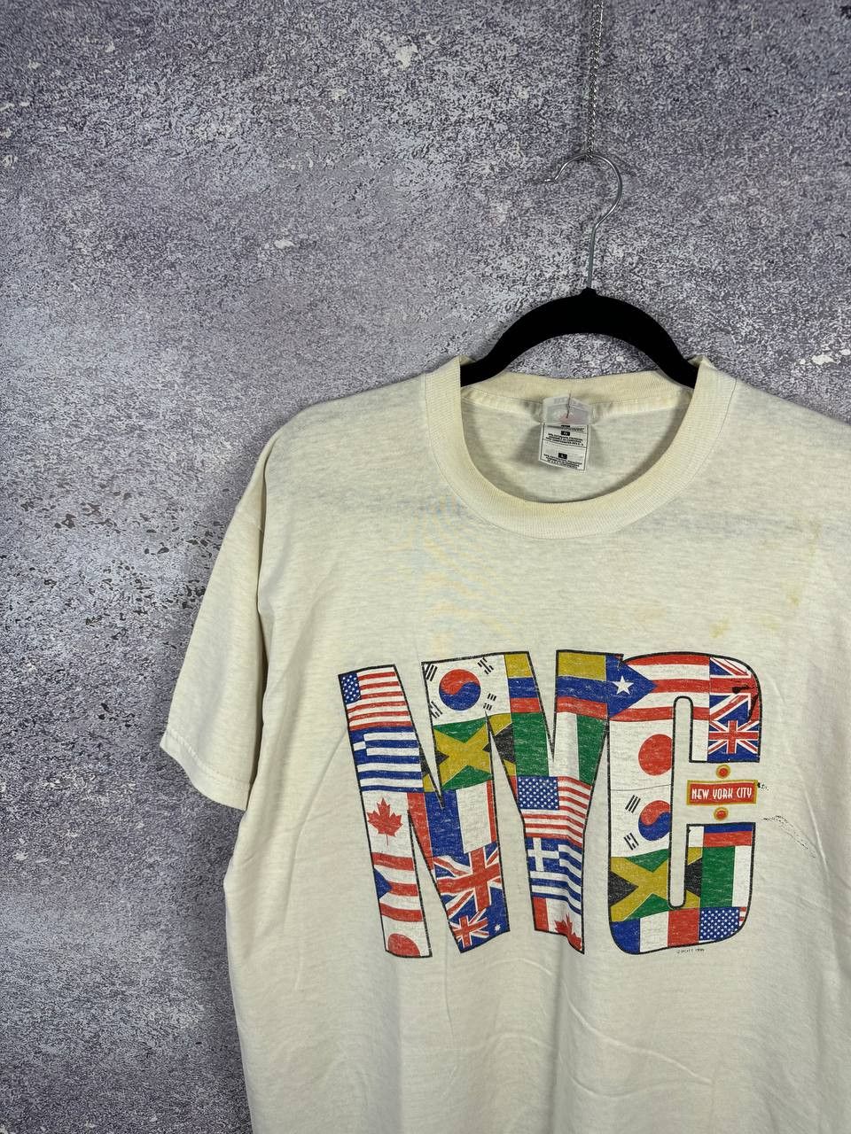 Fruit Of The Loom × Vintage Vintage 90's NYC White Flag Graphic T-Shirt Large Souvenir Size US L / EU 52-54 / 3 - 3 Thumbnail