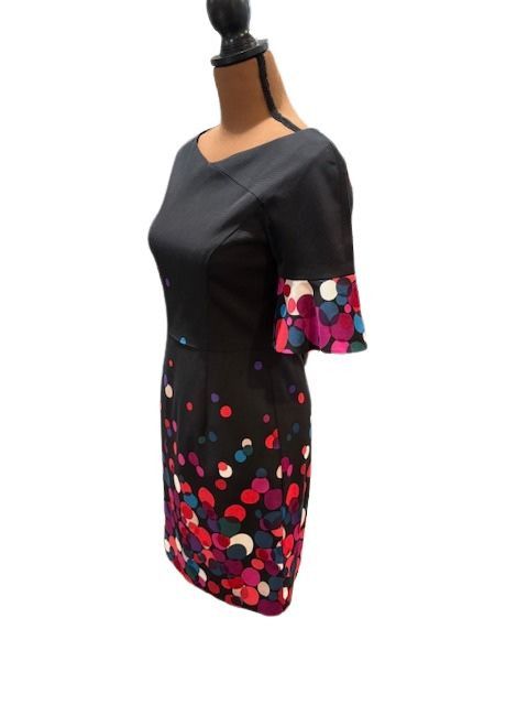 Trina Turk Black Mini Dress with Ruffle Sleeves and Multicolor Circles Size XS / US 0-2 / IT 36-38 - 4 Thumbnail