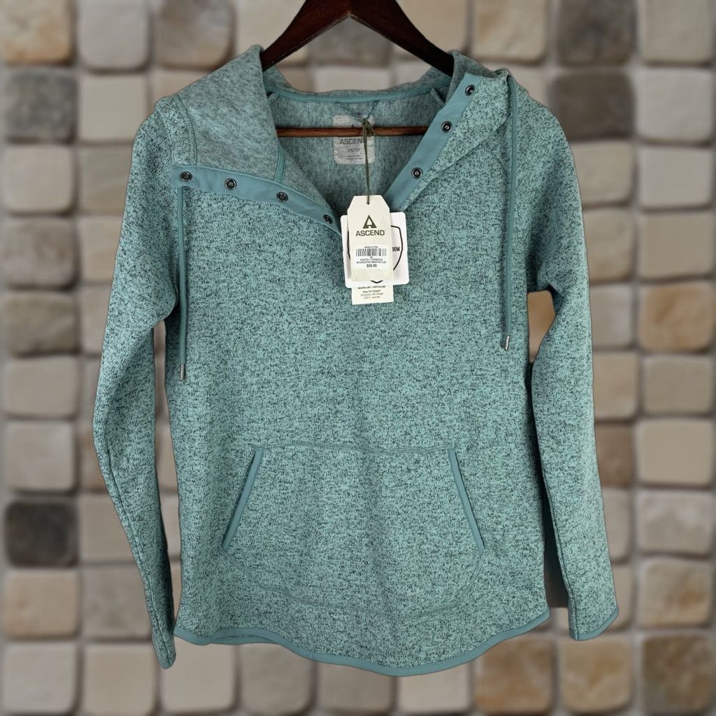 ASCENO Ascend Expedition Women’s XS Fleece Heathered Turquoise L/S Hoodie Pullover Size XS / US 0-2 / IT 36-38 - 1 Thumbnail